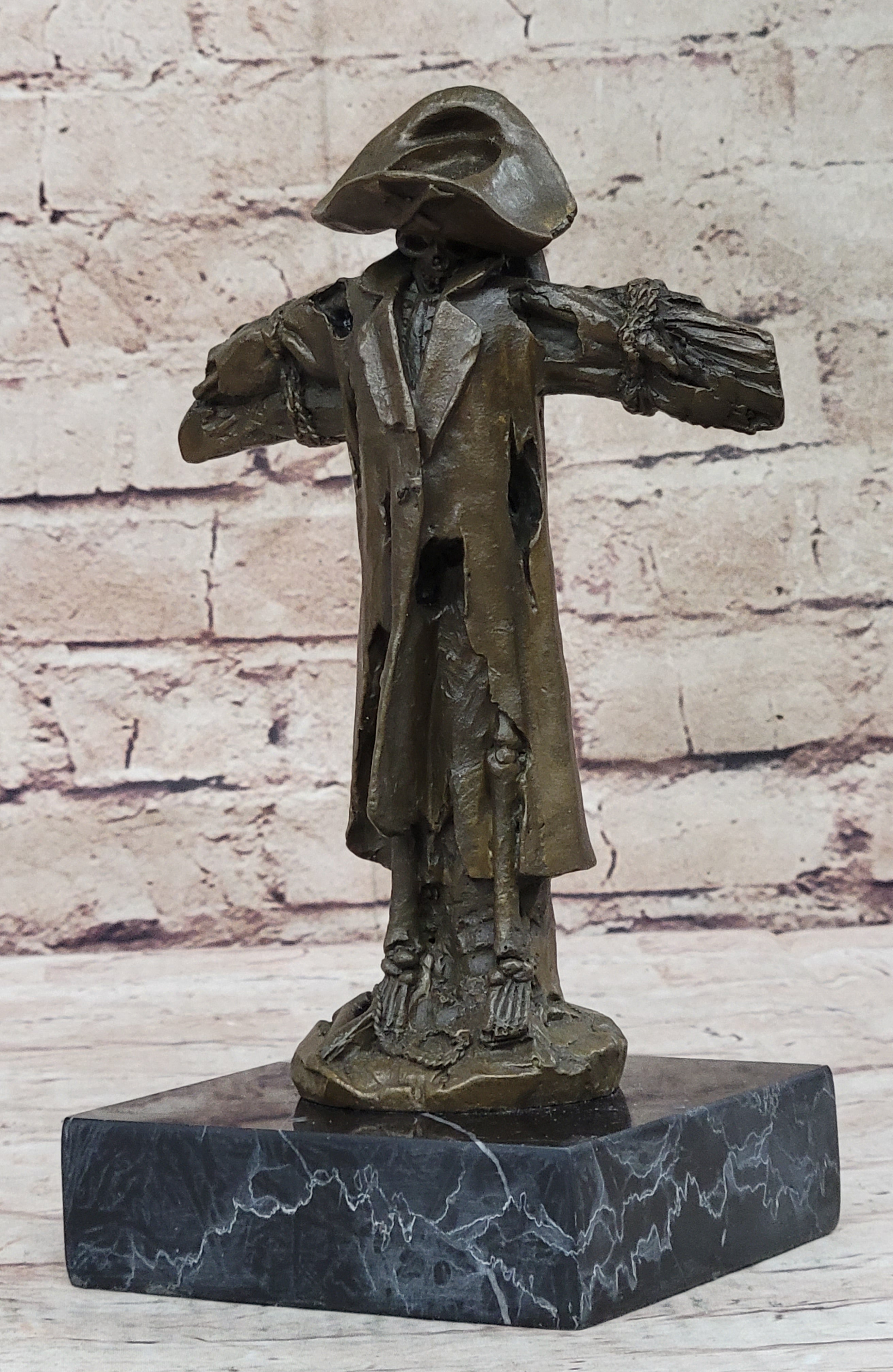 Skeleton Pirate Bronze Skulpture Head Dagger Gothic Figure Statue Art Deco SALE