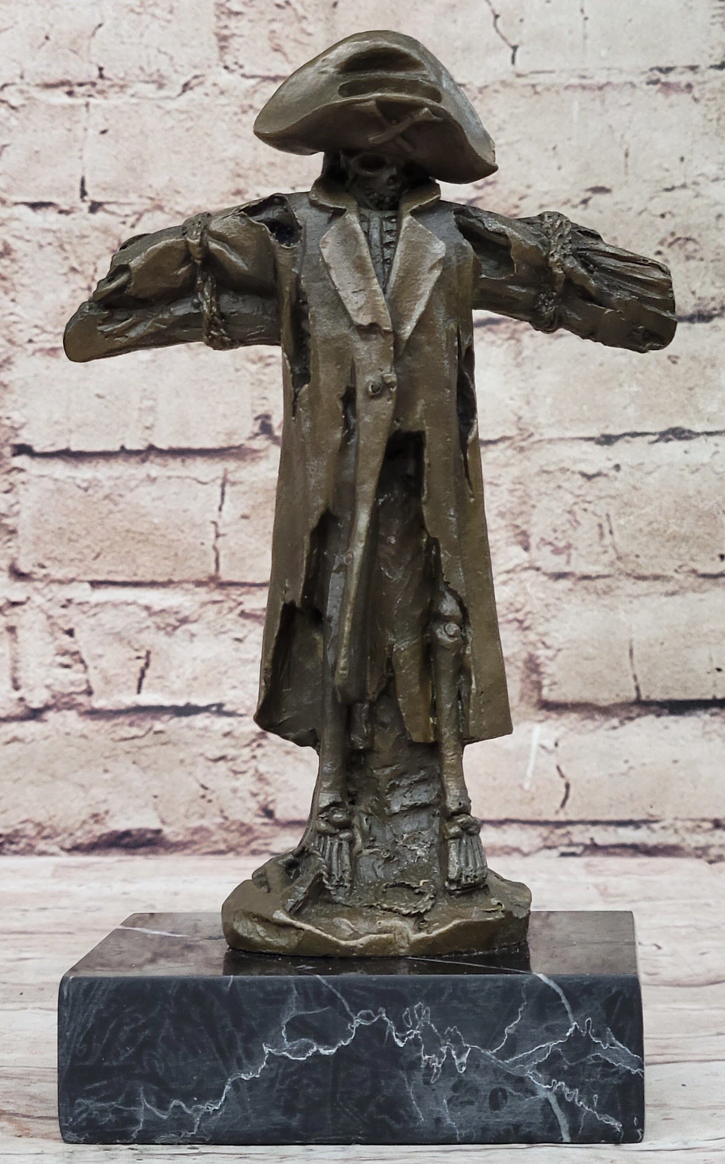 Skeleton Pirate Bronze Skulpture Head Dagger Gothic Figure Statue Art Deco SALE
