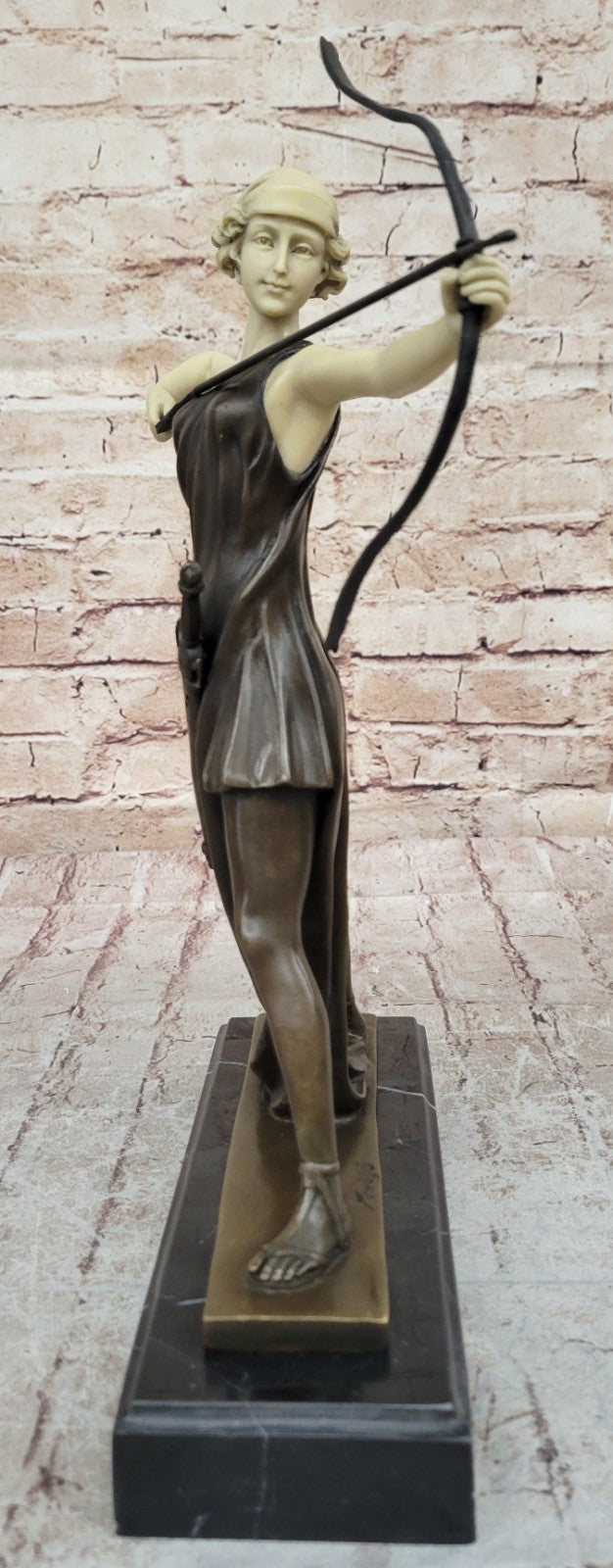 Diana with a bow statue made of bronze standing on a marble base Lost Wax Method