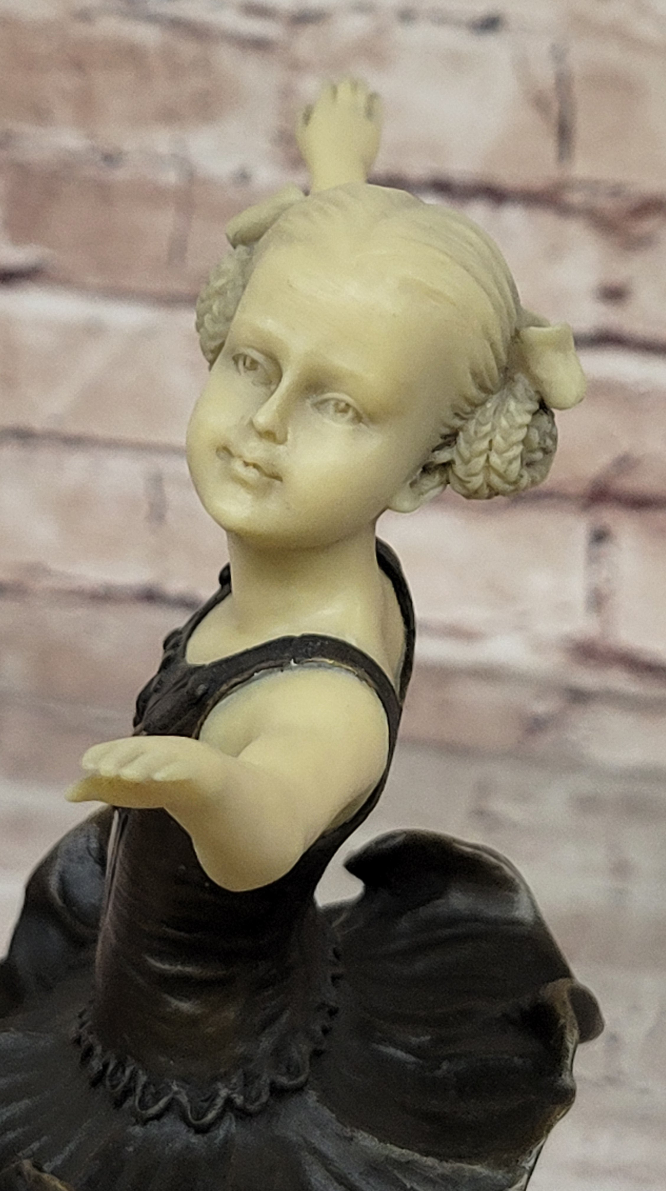 Signed Preiss Young Girl Ballerina Bronze Green Marble Sculpture Figurine Figure