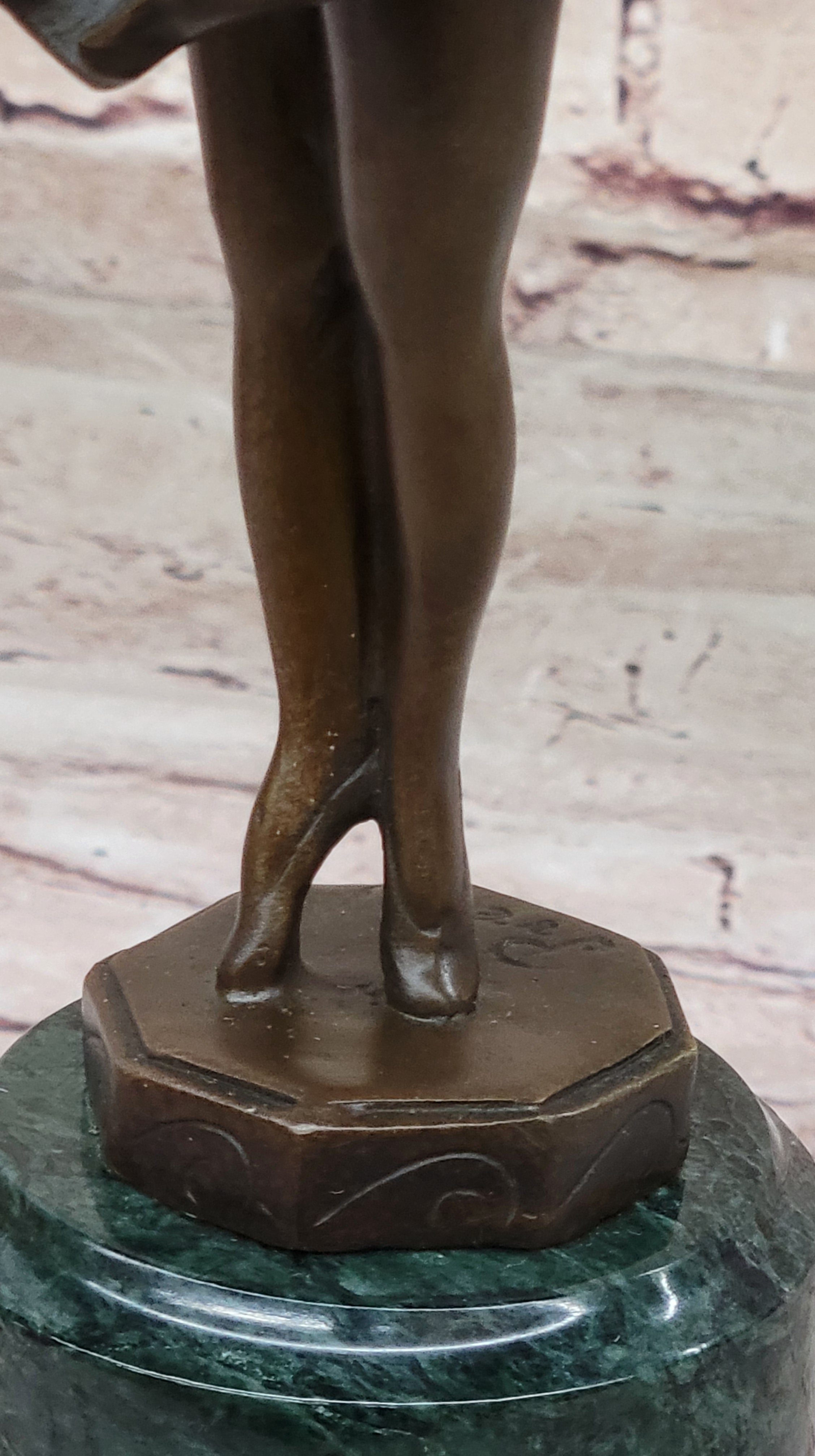 Signed Preiss Young Girl Ballerina Bronze Green Marble Sculpture Figurine Figure