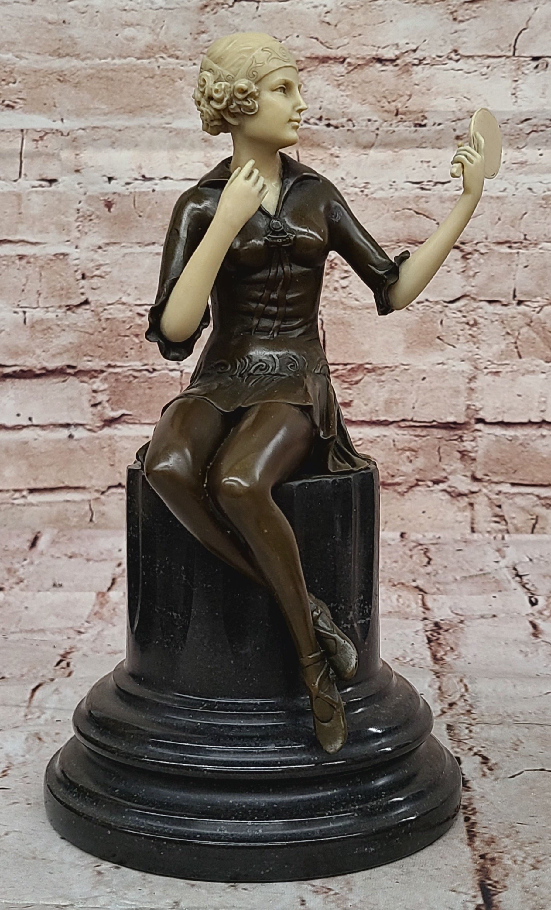VINTAGE BRONZE METAL SCULPTURE PRETTY FEMALE MODEL DANCING DANCER SIGNED PREISS