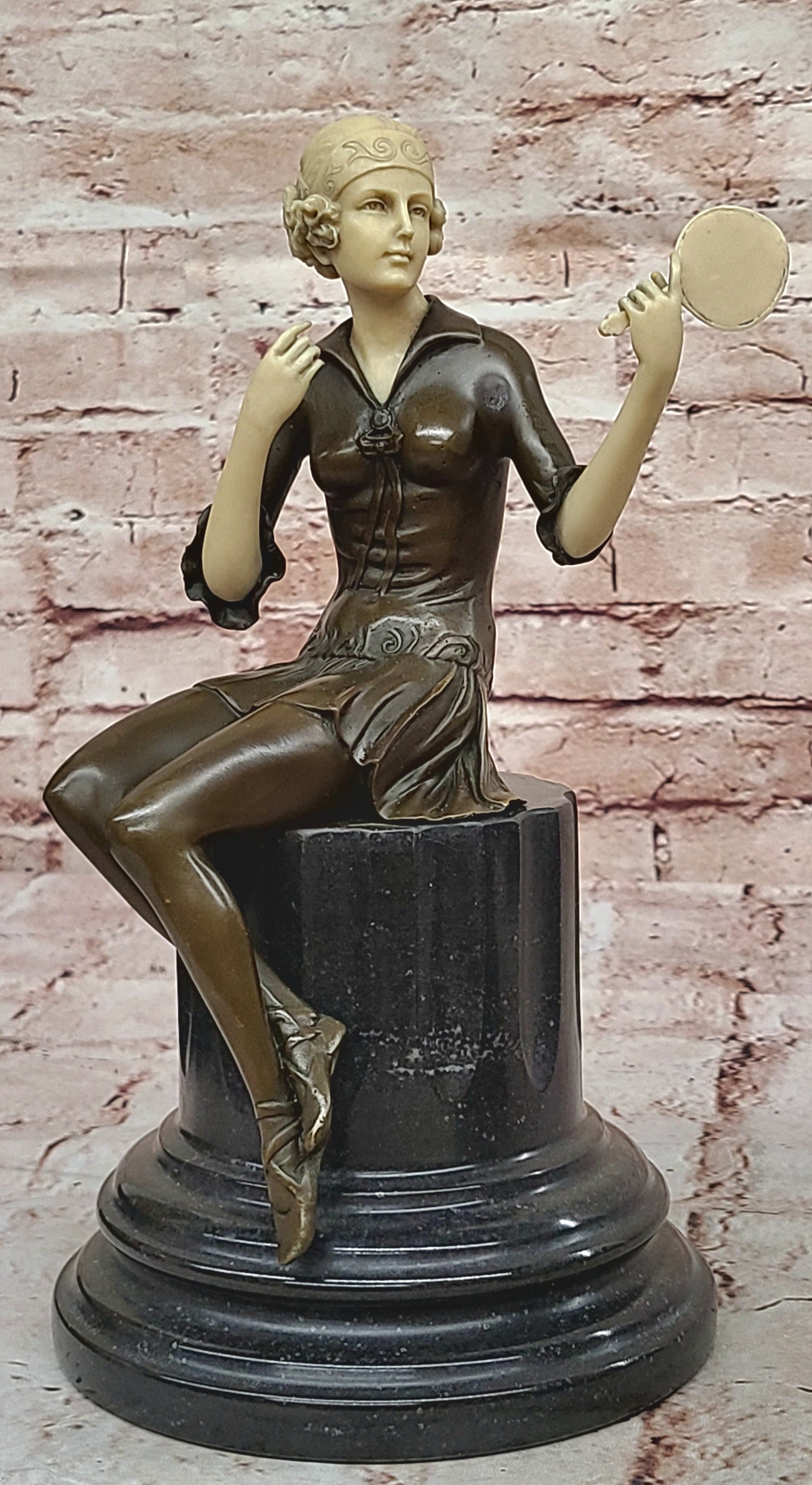 VINTAGE BRONZE METAL SCULPTURE PRETTY FEMALE MODEL DANCING DANCER SIGNED PREISS