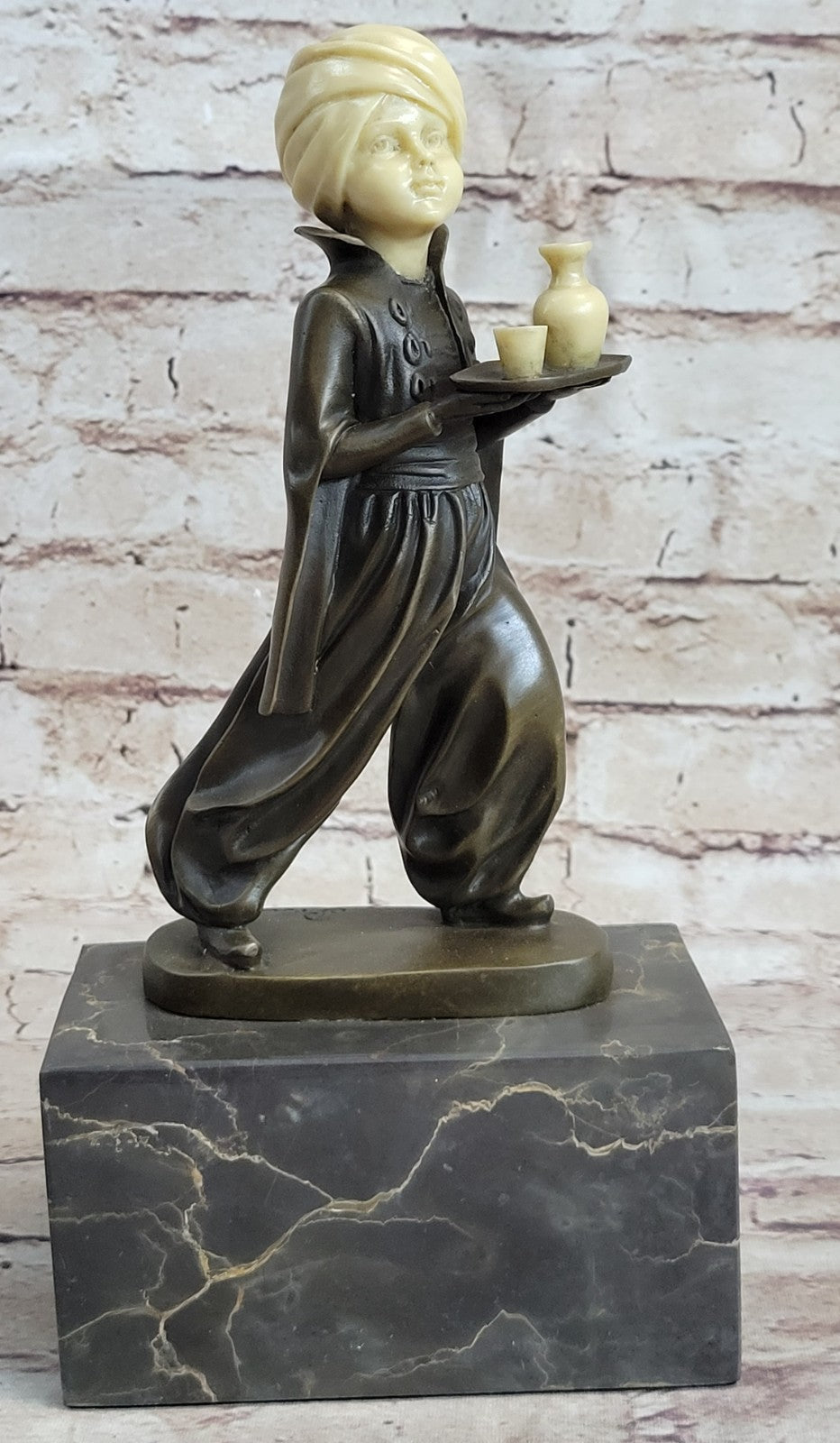 VIENNA BRONZE BY PREISS ARAB SERVING DRINKS MARBLE BASE SCULPTURE HOME DECO
