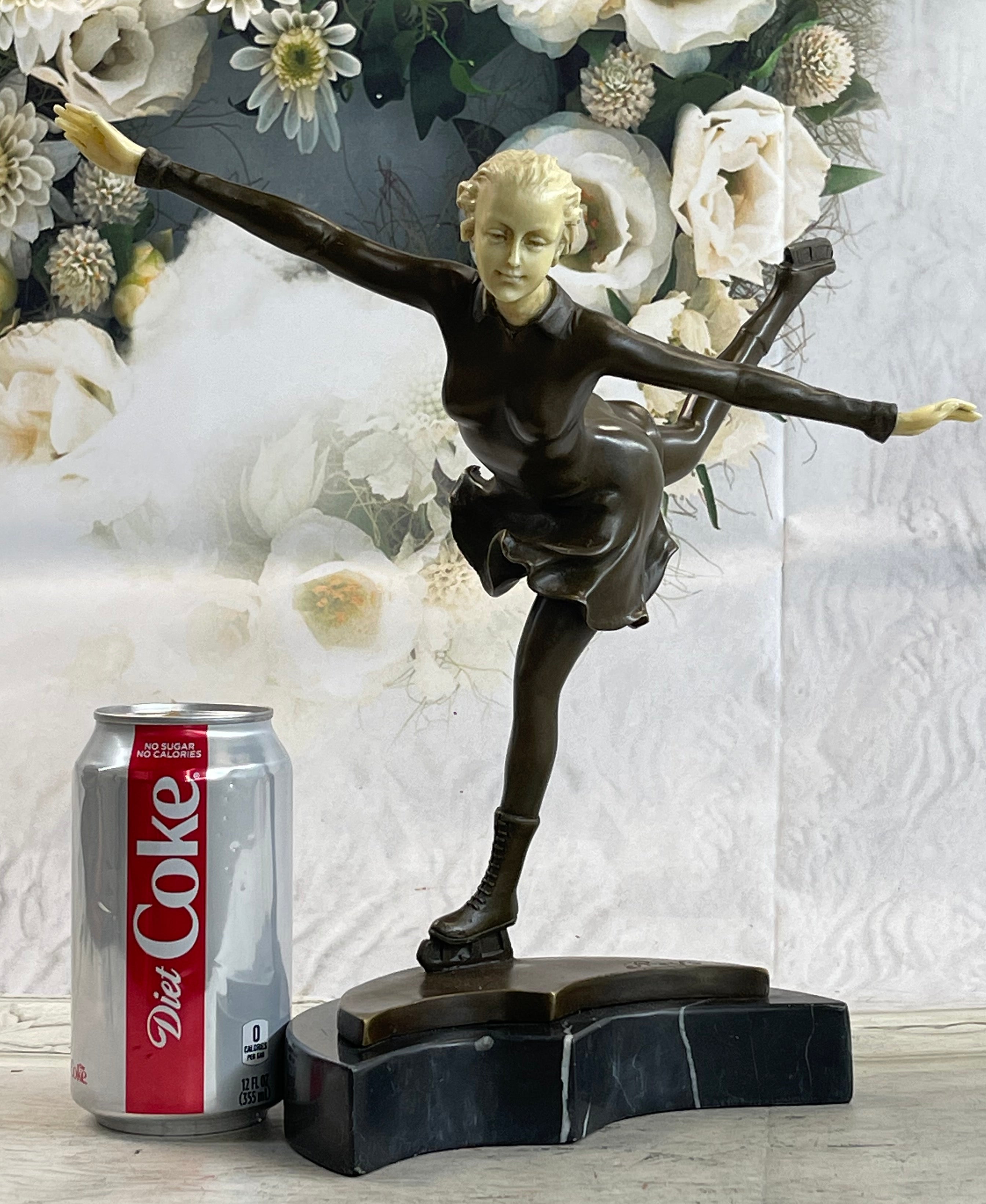 Hand Made Detailed Skater Woman Bronze Hot Cast Sculpture Figurine Decor Sale