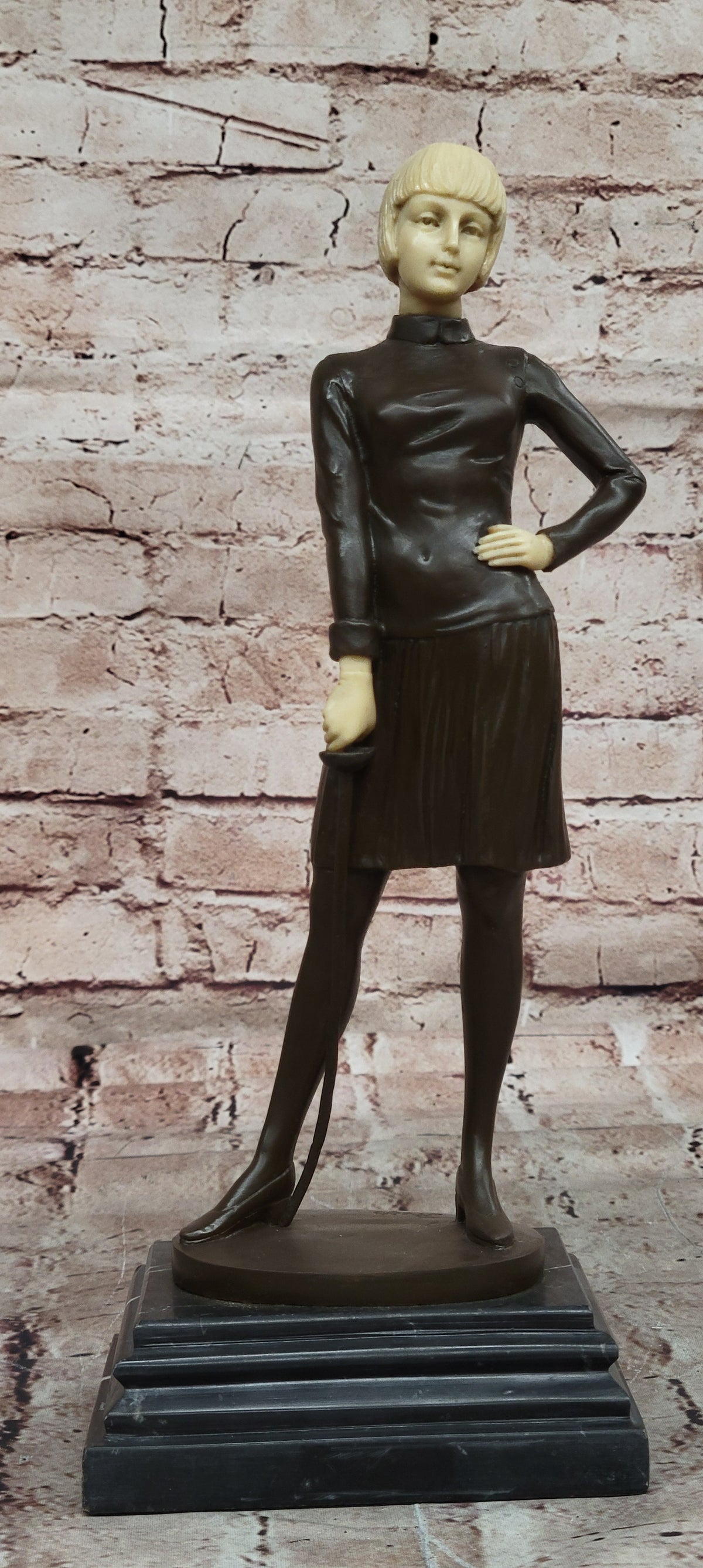 Art Nouveau Female Fencer Museum Quality Bronze Sculpture by Preiss Decor Figure
