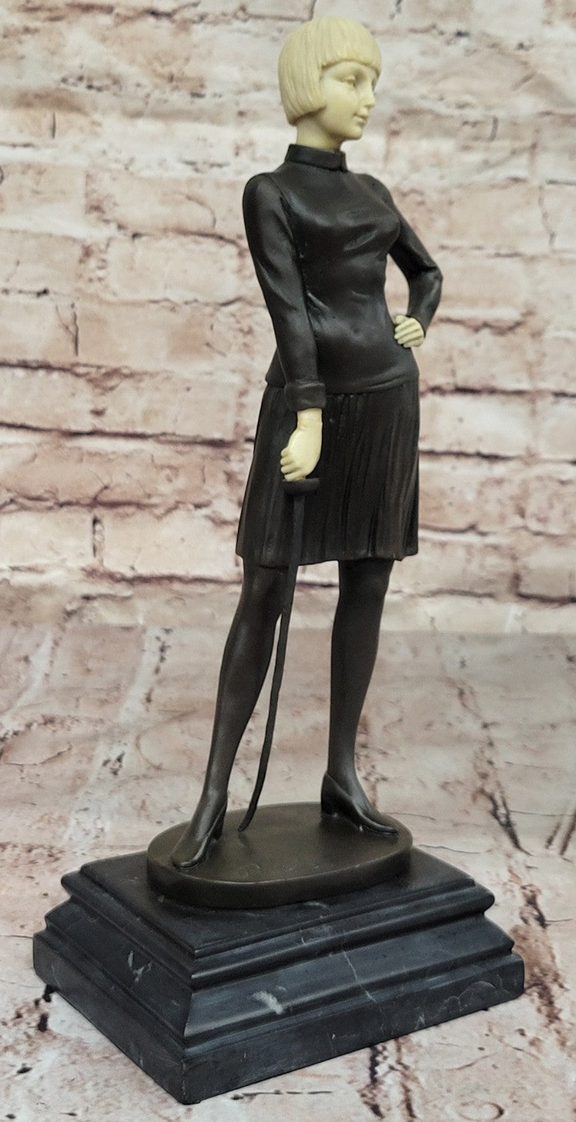 Art Nouveau Female Fencer Museum Quality Bronze Sculpture by Preiss Decor Figure