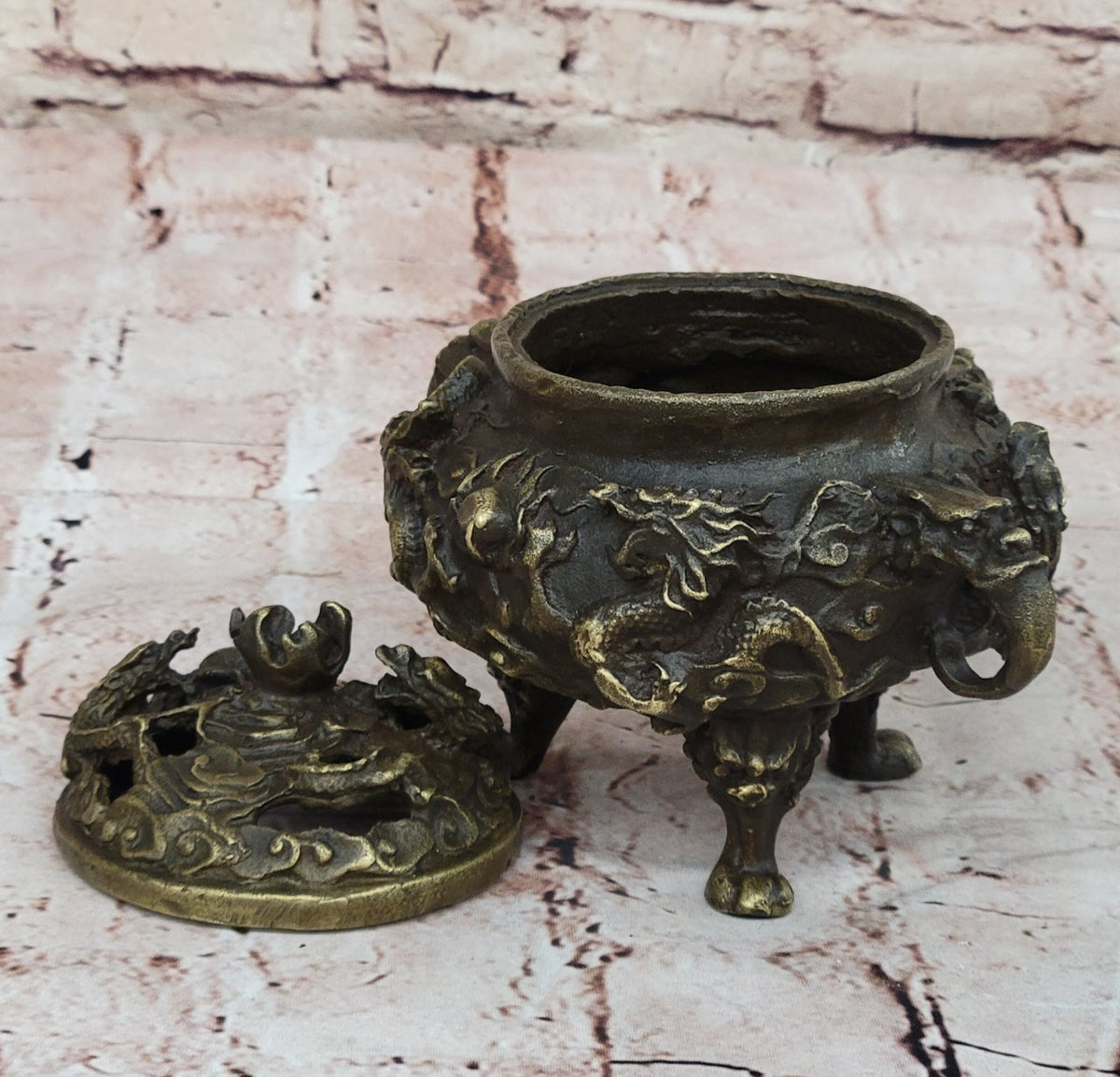 Handcrafted bronze sculpture SALE Incense Dragon Gilded Favorites Folk China