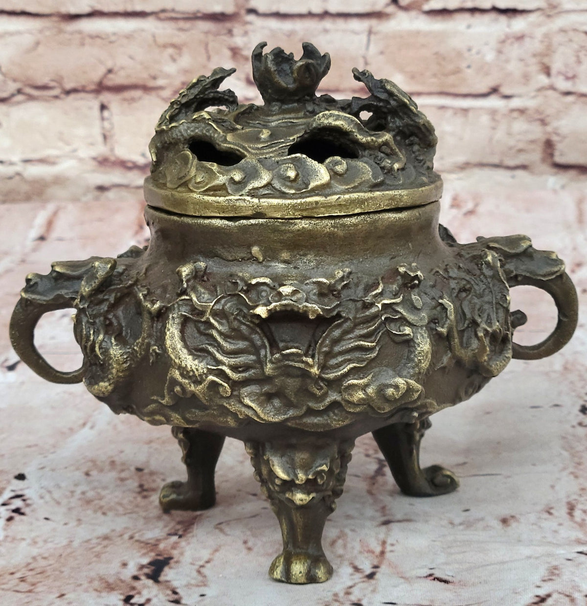 Handcrafted bronze sculpture SALE Incense Dragon Gilded Favorites Folk China