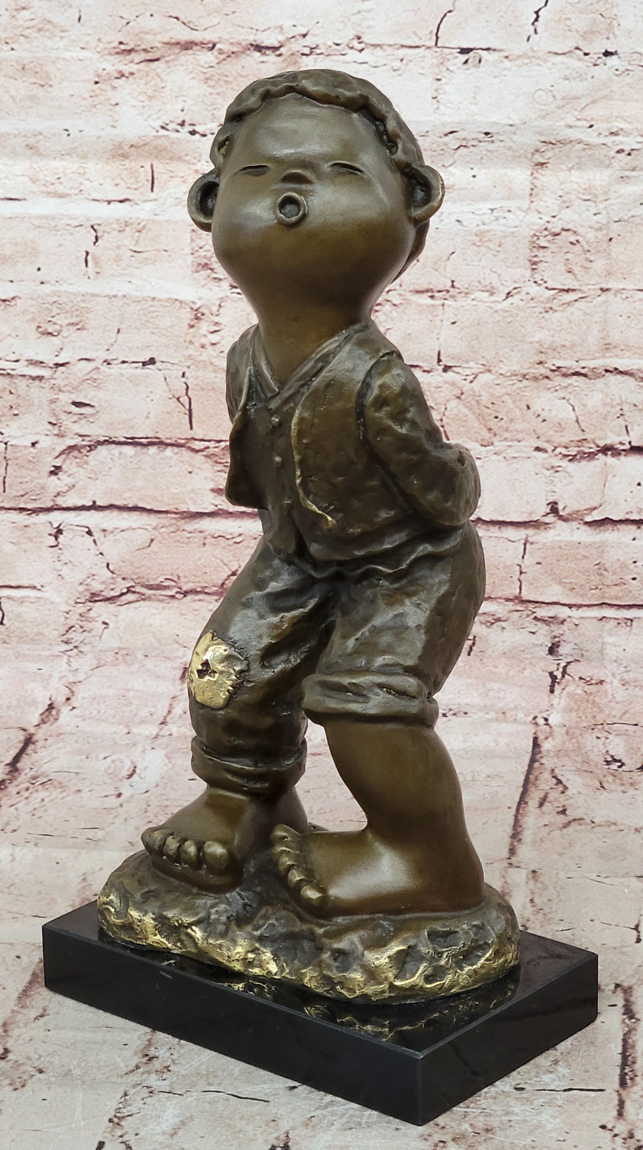 Collectible Miguel Lopez Chinese Boy Bronze Statue Fine Art Home Decor