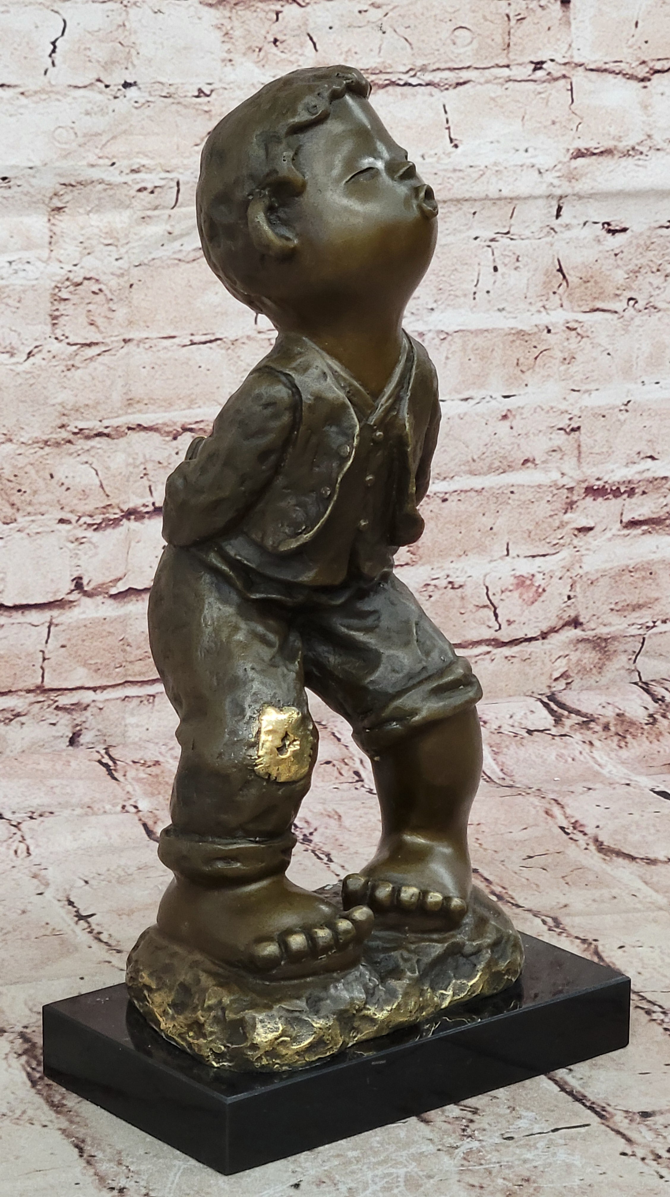 Collectible Miguel Lopez Chinese Boy Bronze Statue Fine Art Home Decor