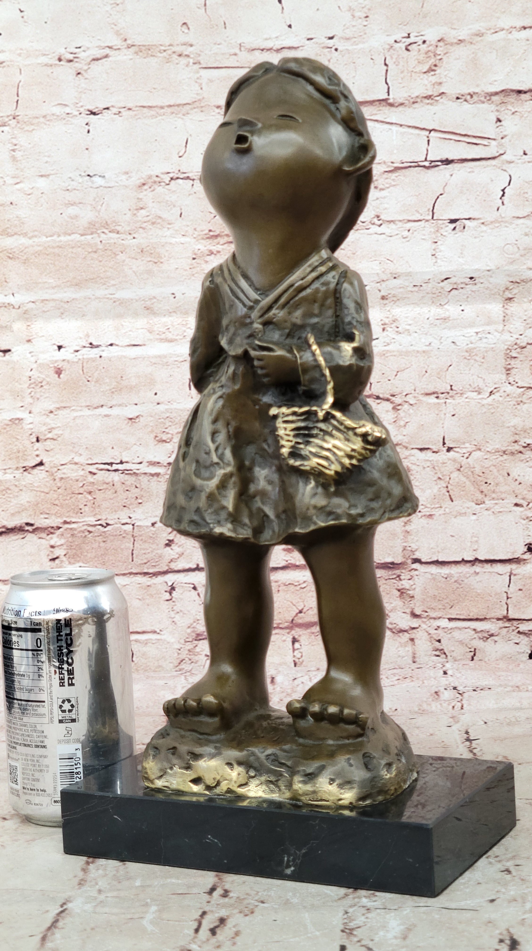 Milo`s Bronze Chinese Girl Holding Basket Art Sculpture Figurine Gift