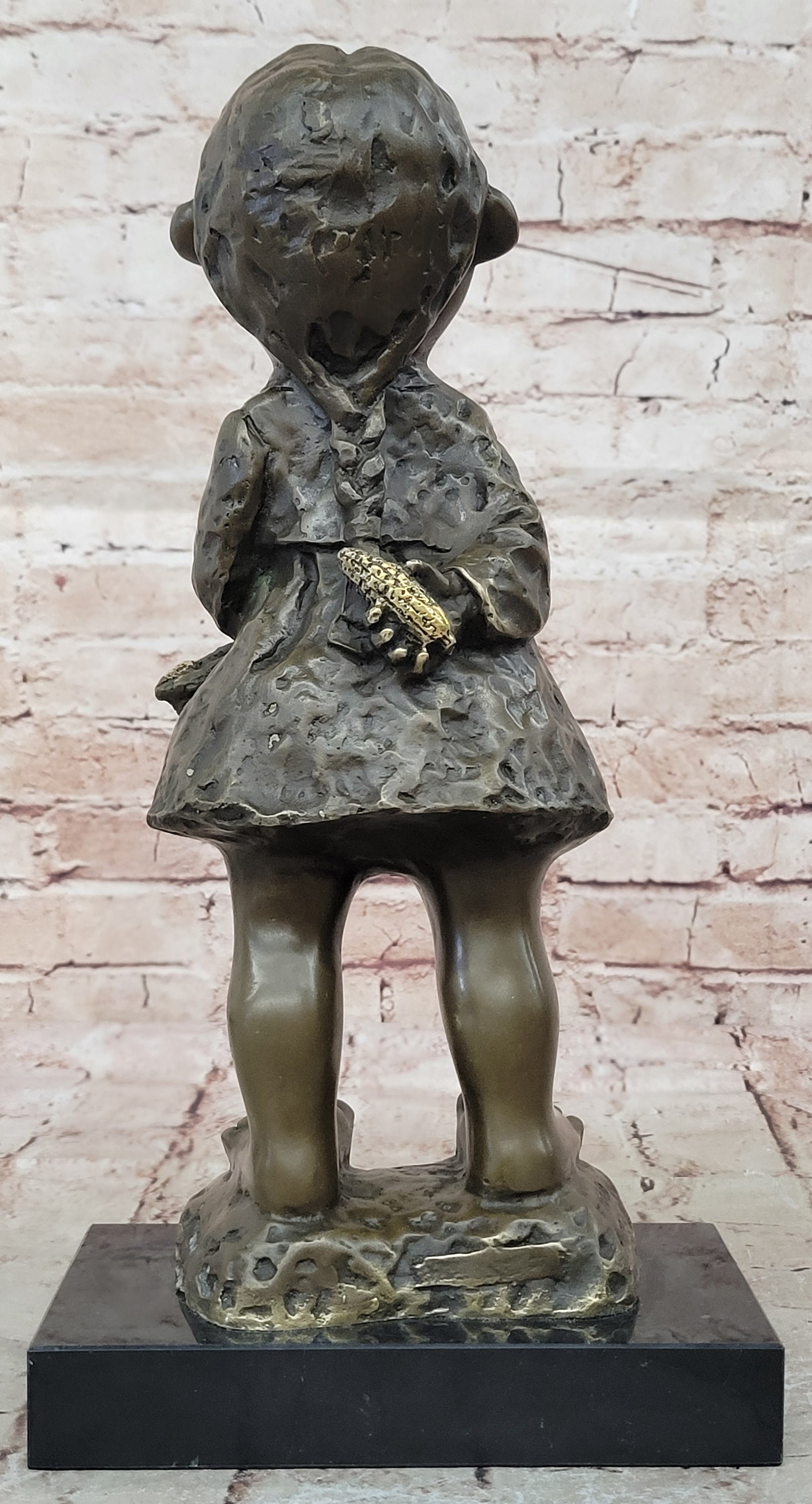 Milo`s Bronze Chinese Girl Holding Basket Art Sculpture Figurine Gift
