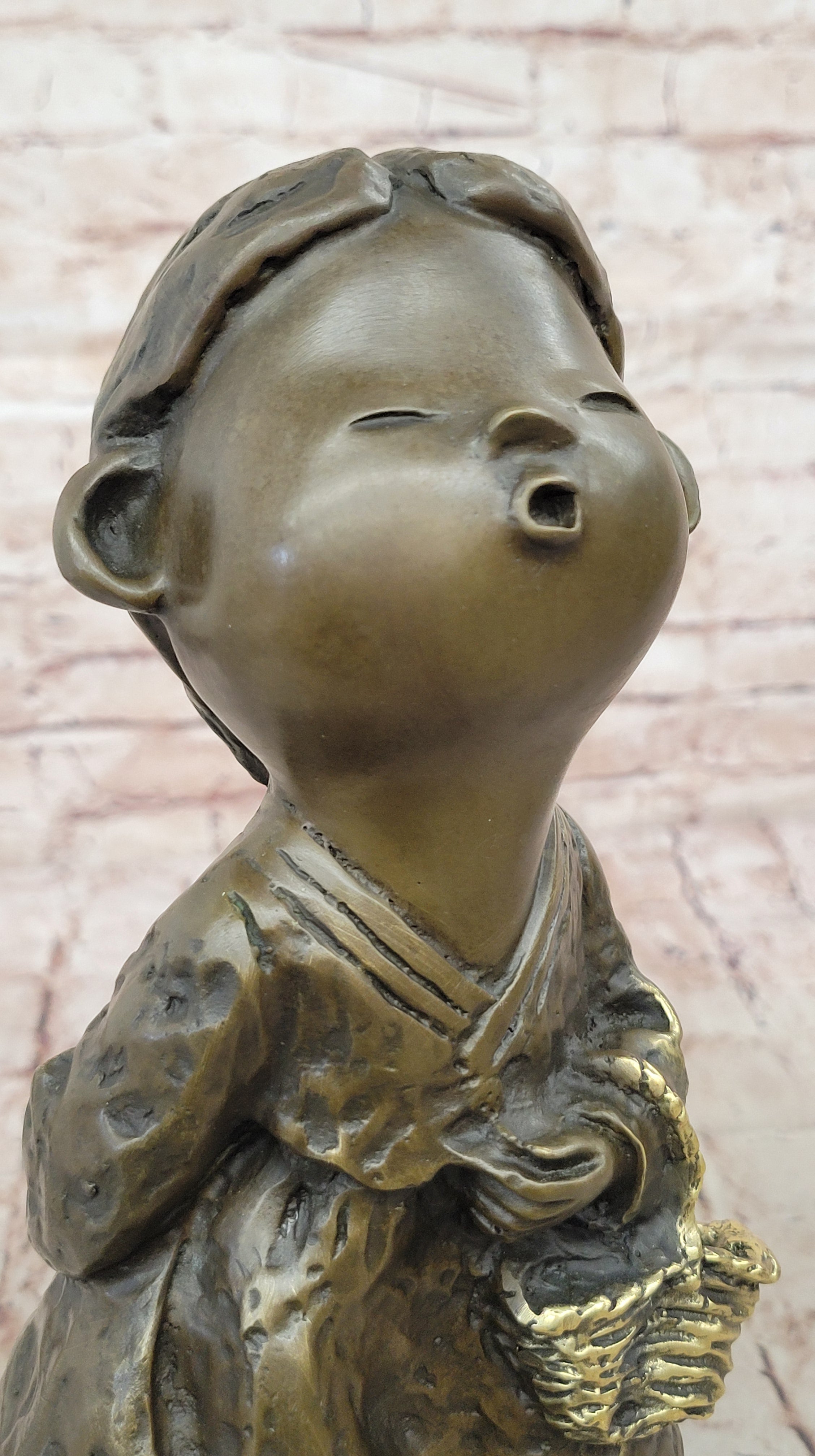 Milo`s Bronze Chinese Girl Holding Basket Art Sculpture Figurine Gift