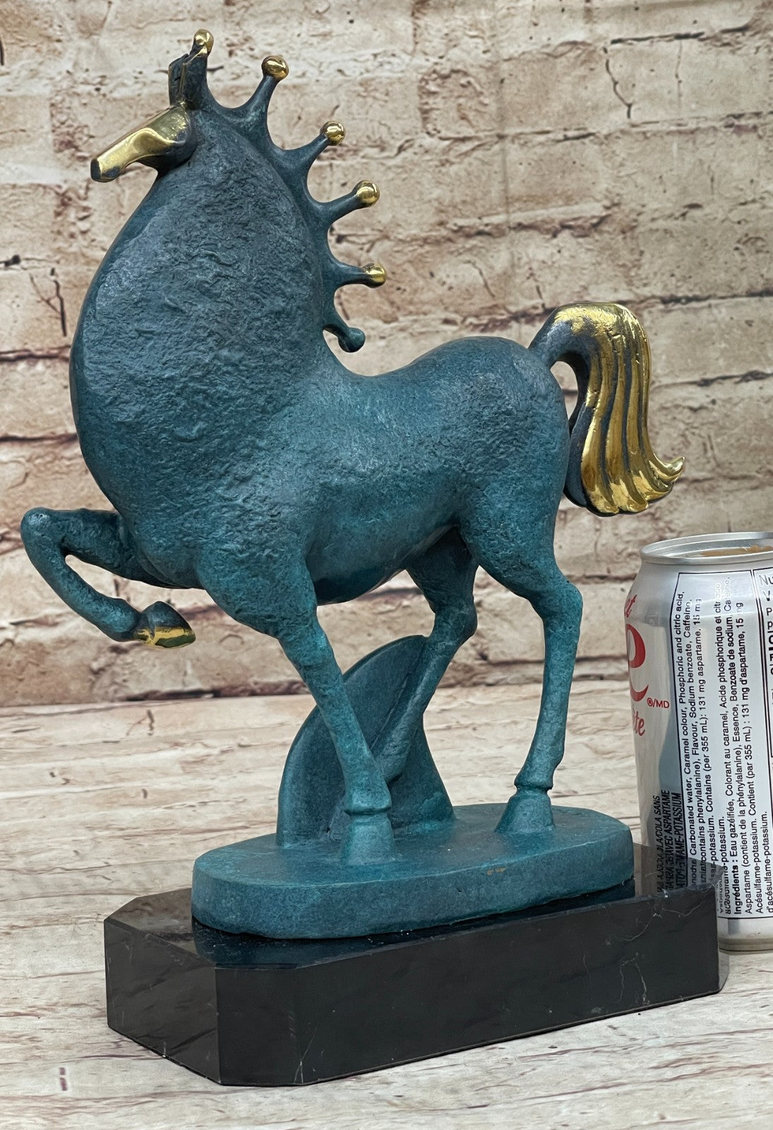 28 cm RARE Abstract FENGSHUI marble base Bronze "horse Trotting" Sculpture