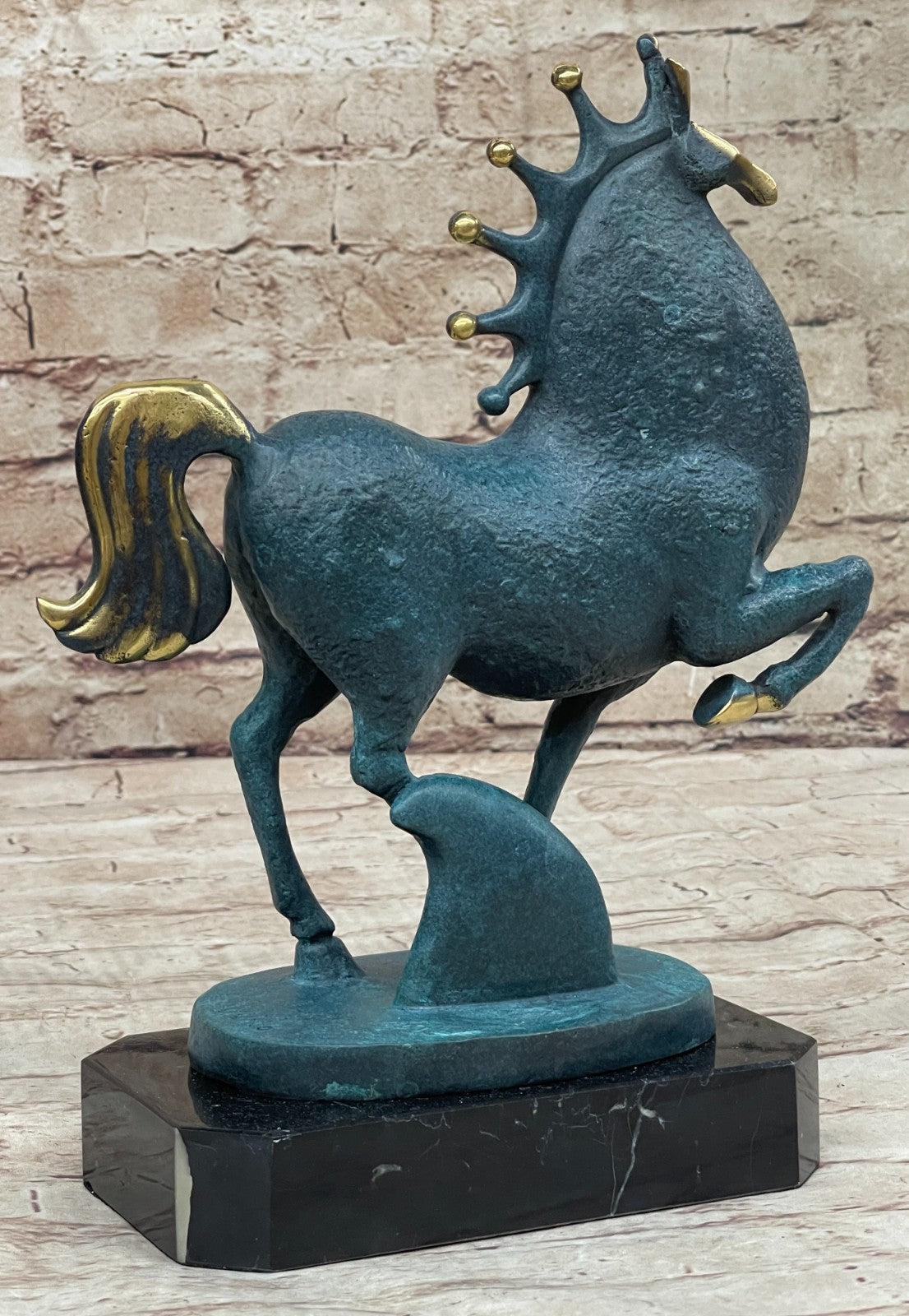 28 cm RARE Abstract FENGSHUI marble base Bronze "horse Trotting" Sculpture