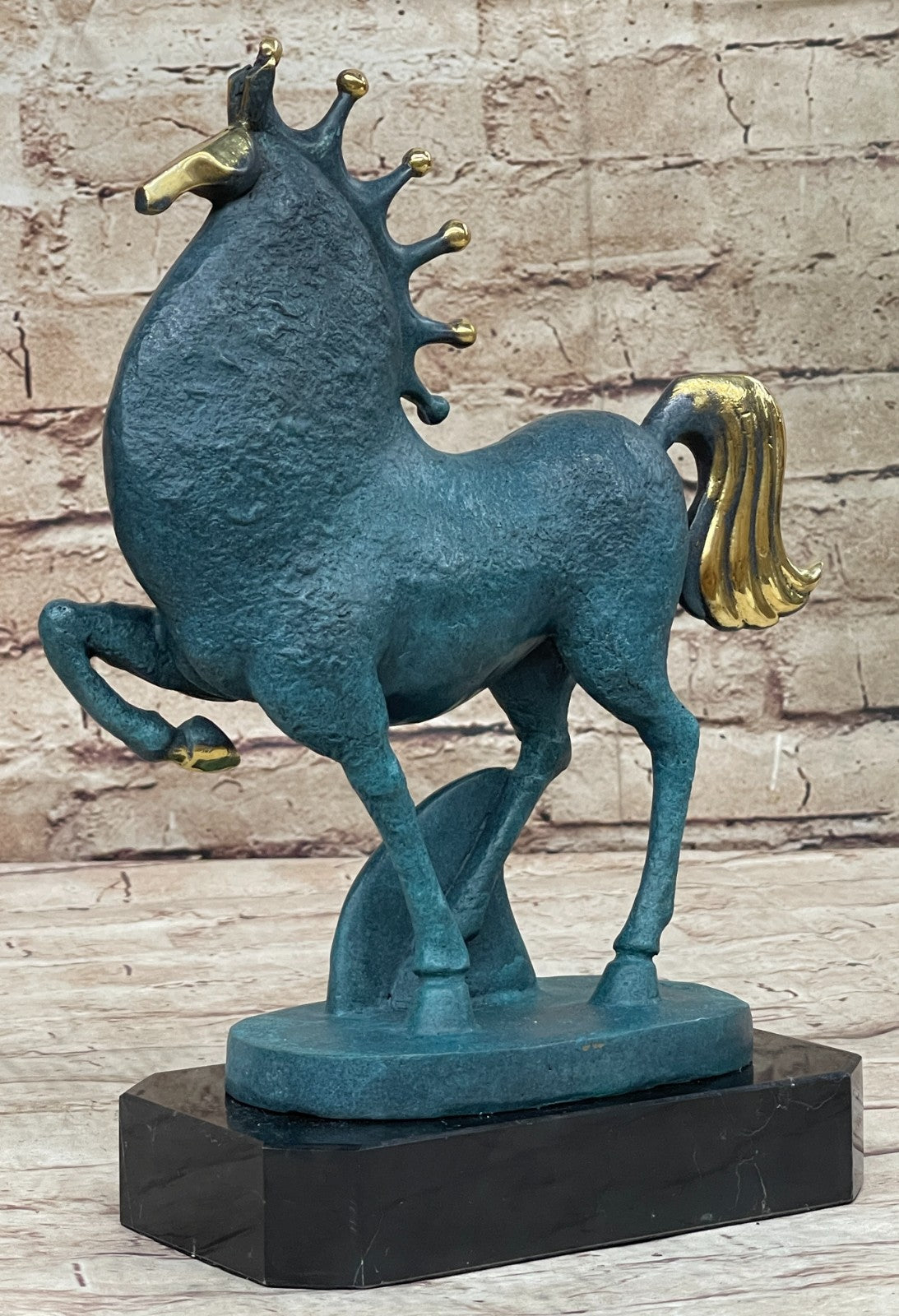 28 cm RARE Abstract FENGSHUI marble base Bronze "horse Trotting" Sculpture