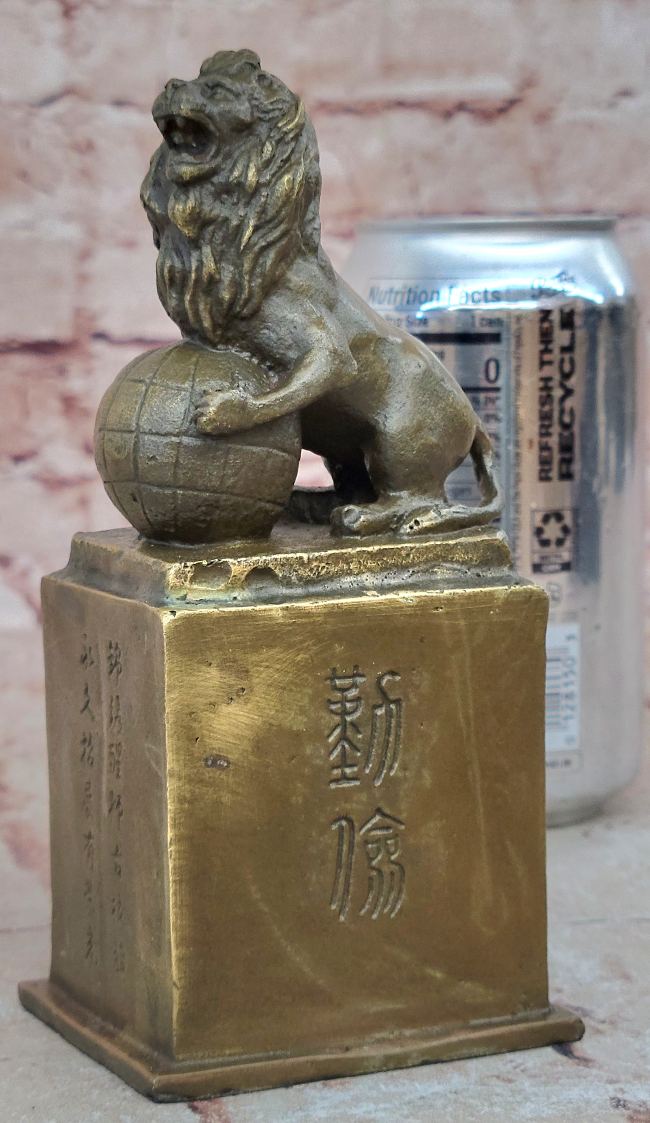 Handcrafted bronze sculpture SALE Marble Ball On Lion Casting