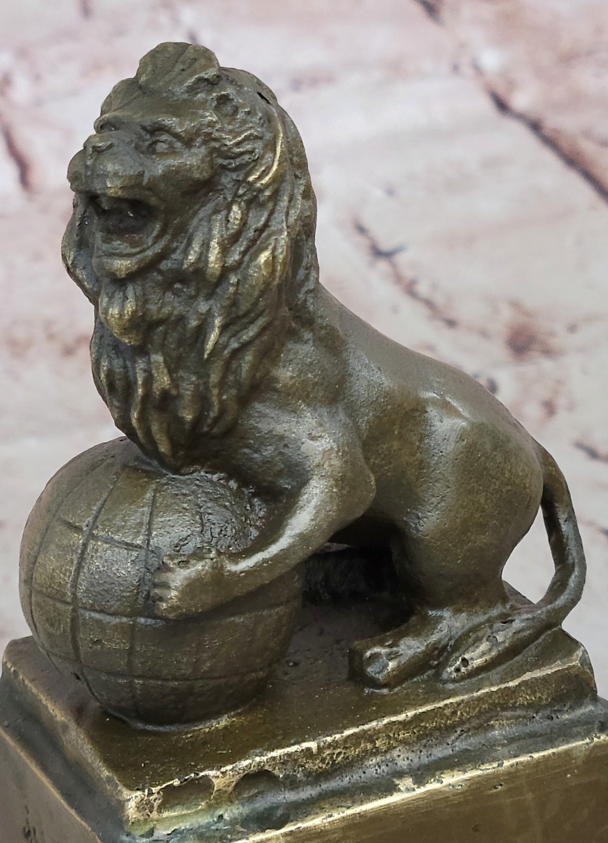 Handcrafted bronze sculpture SALE Marble Ball On Lion Casting