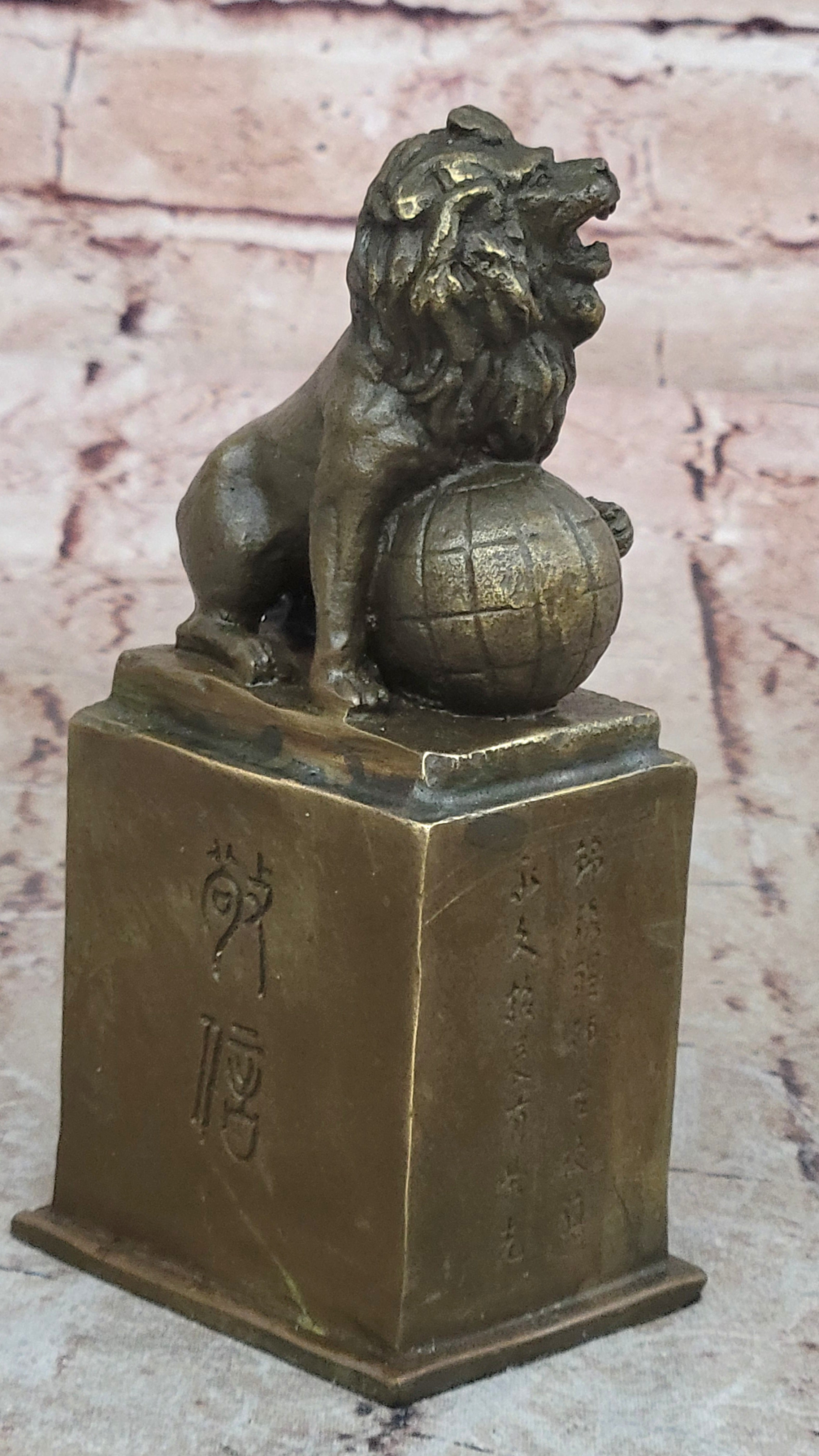 Handcrafted bronze sculpture SALE Marble Ball On Lion Casting