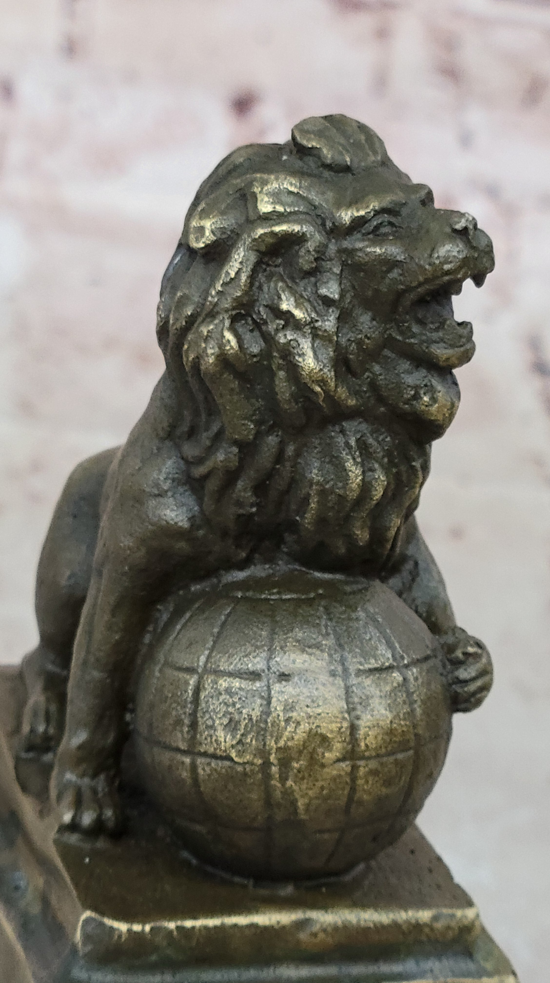 Handcrafted bronze sculpture SALE Marble Ball On Lion Casting