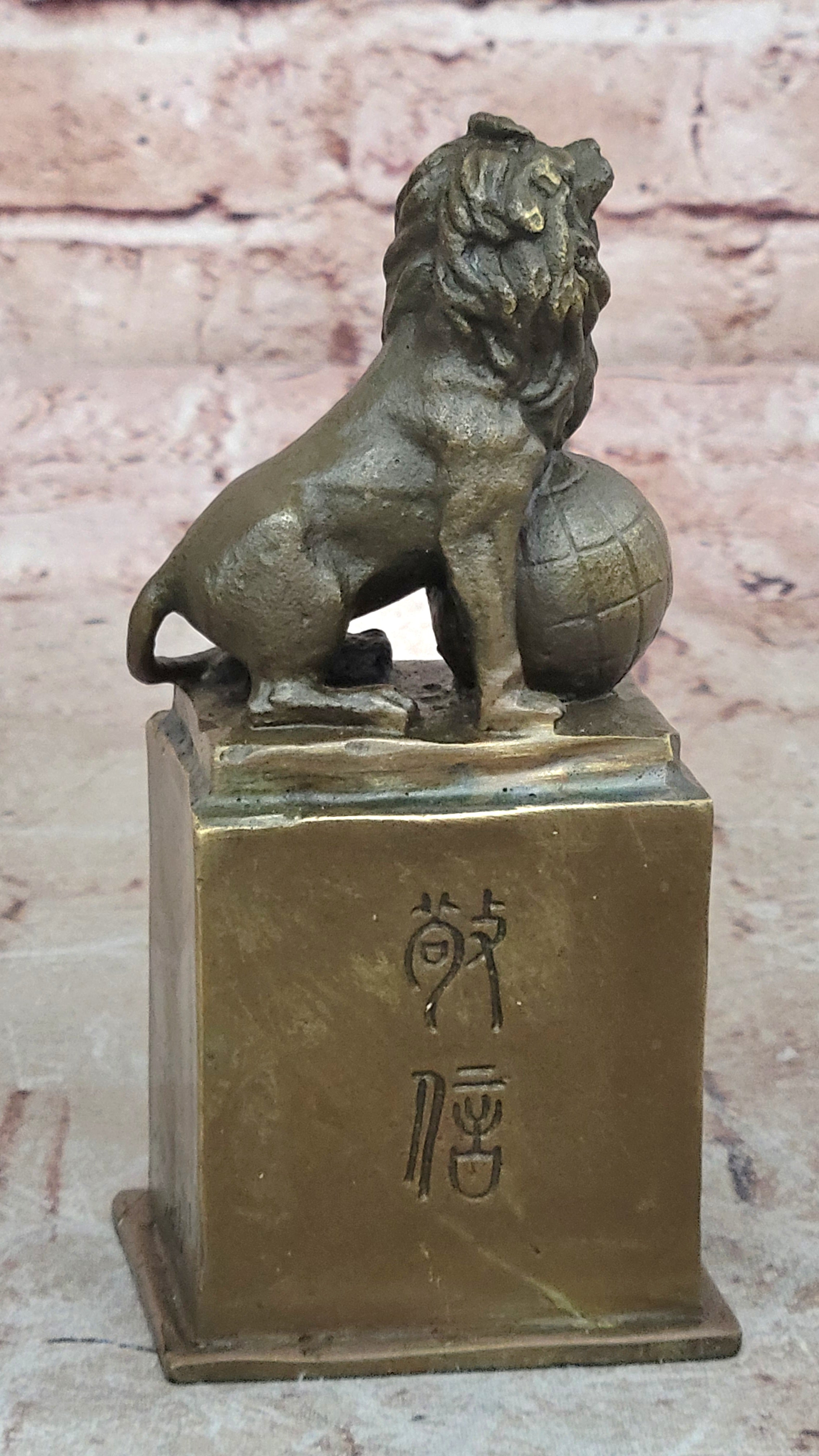 Handcrafted bronze sculpture SALE Marble Ball On Lion Casting