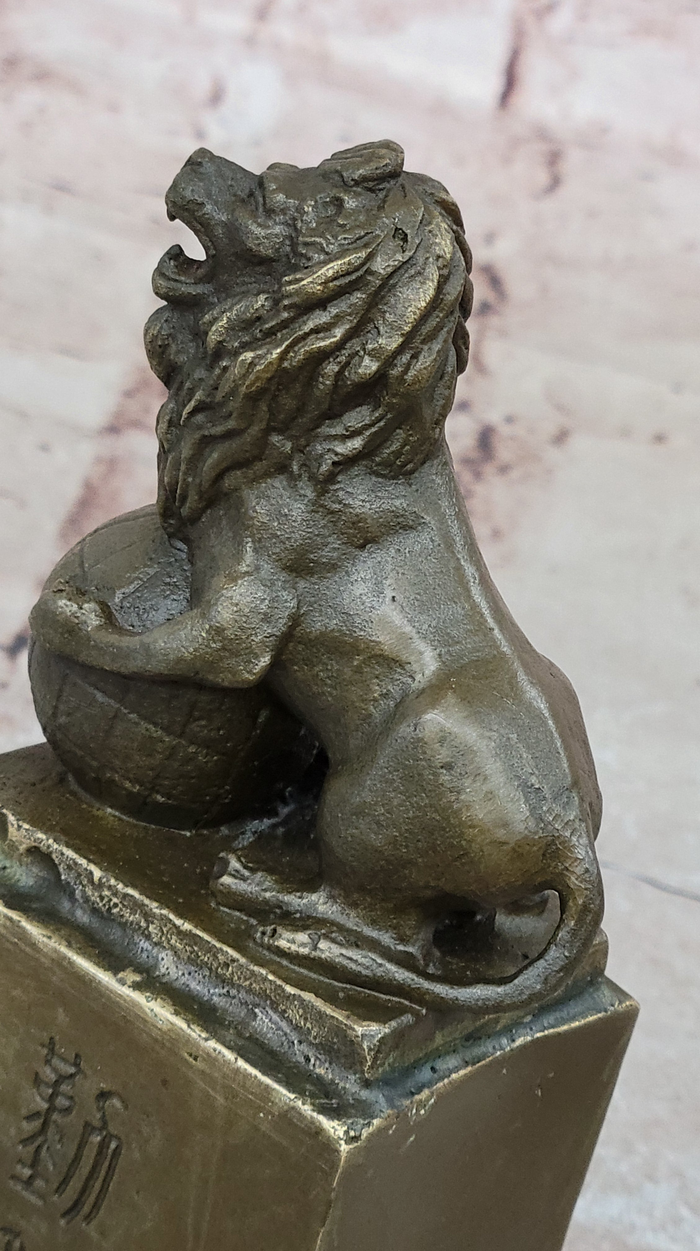 Handcrafted bronze sculpture SALE Marble Ball On Lion Casting