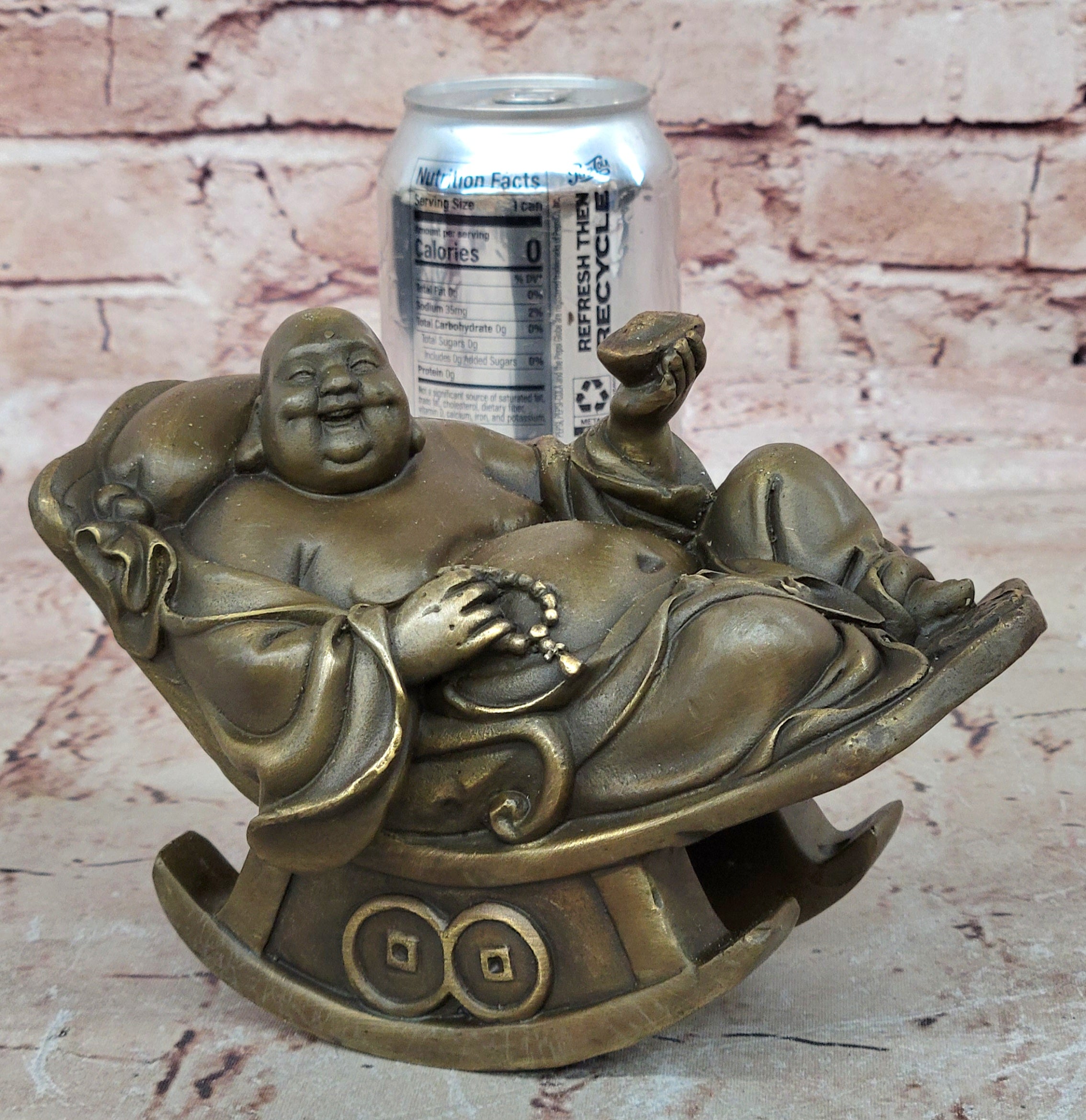 Laughing Fat Buddha Bronze Sculpture: Handmade Joyous Vintage Artwork Sale
