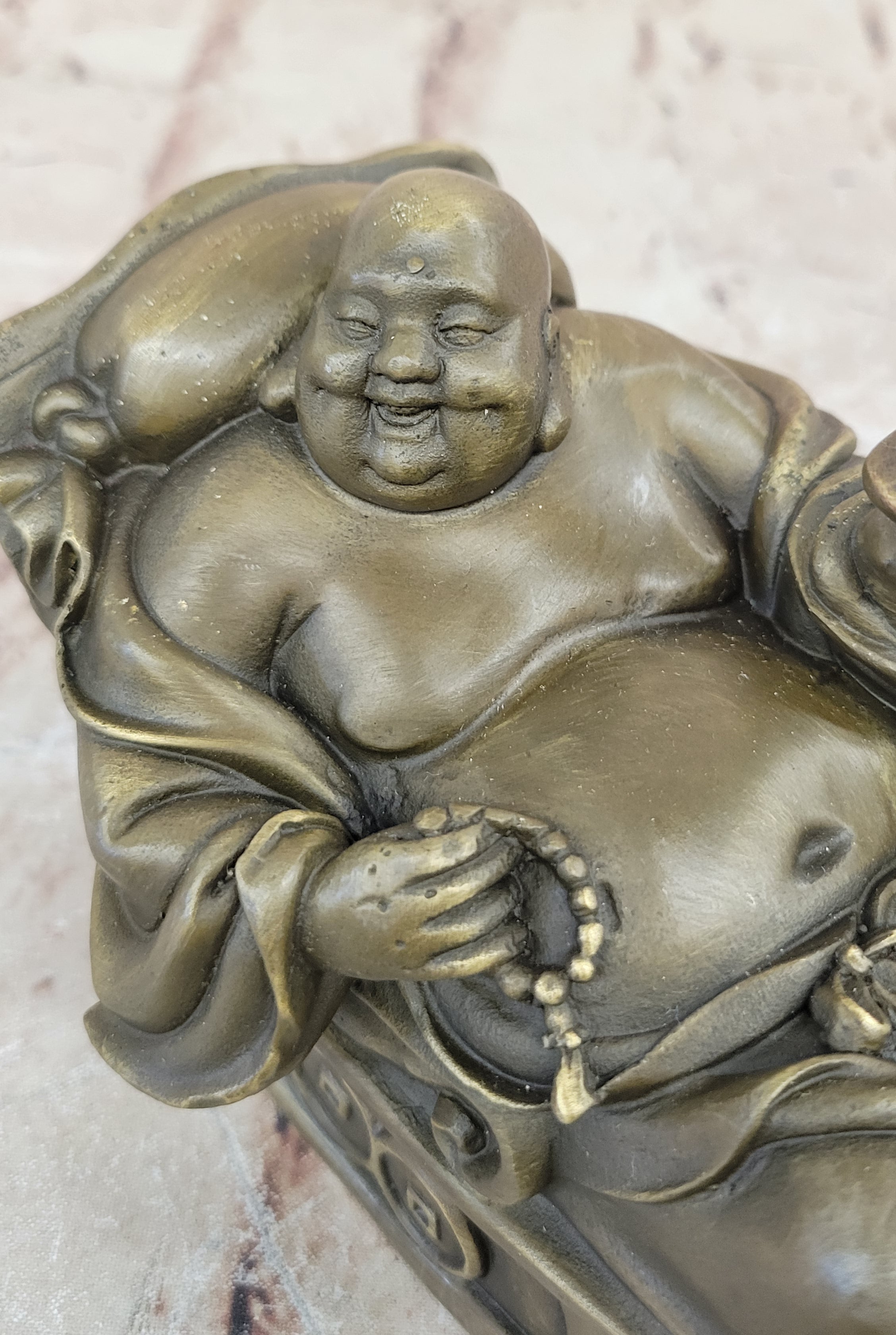 Laughing Fat Buddha Bronze Sculpture: Handmade Joyous Vintage Artwork Sale