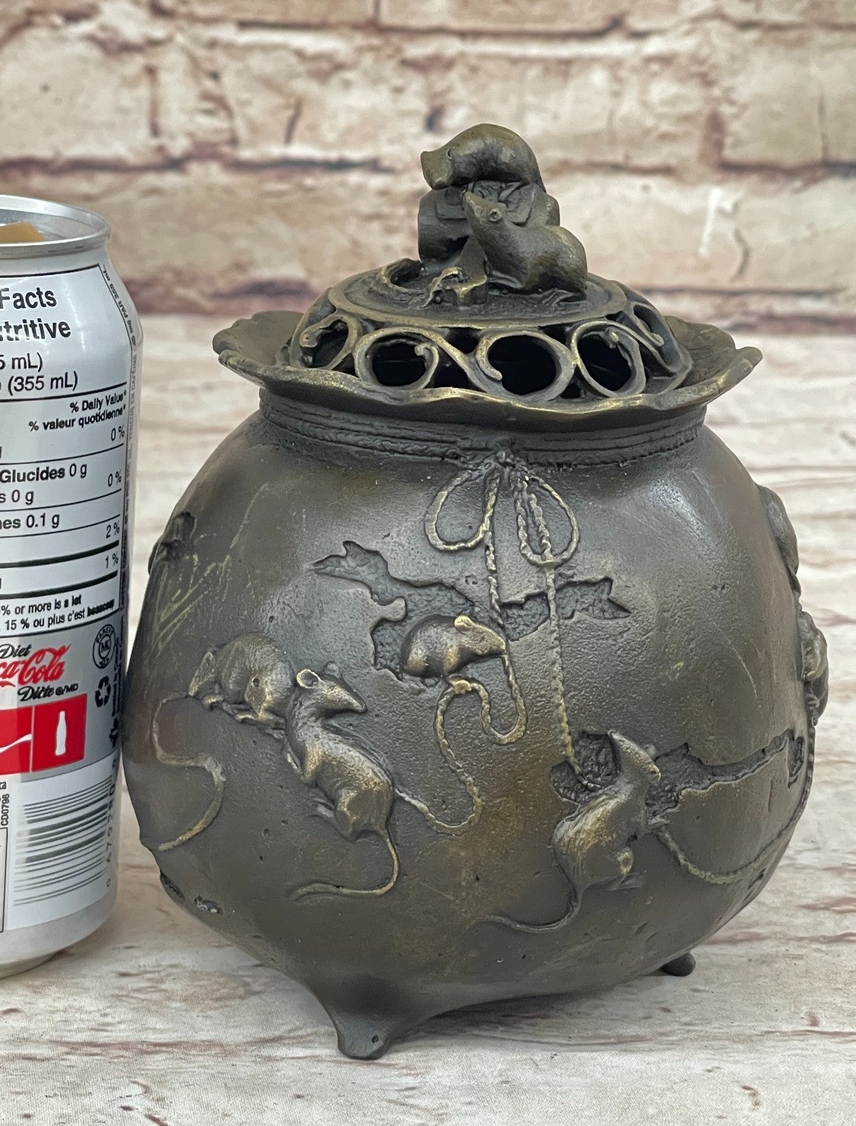 Milo Signed Bronze Rat Incense Burner Censor Sculpture Wealth Prosperity Luck