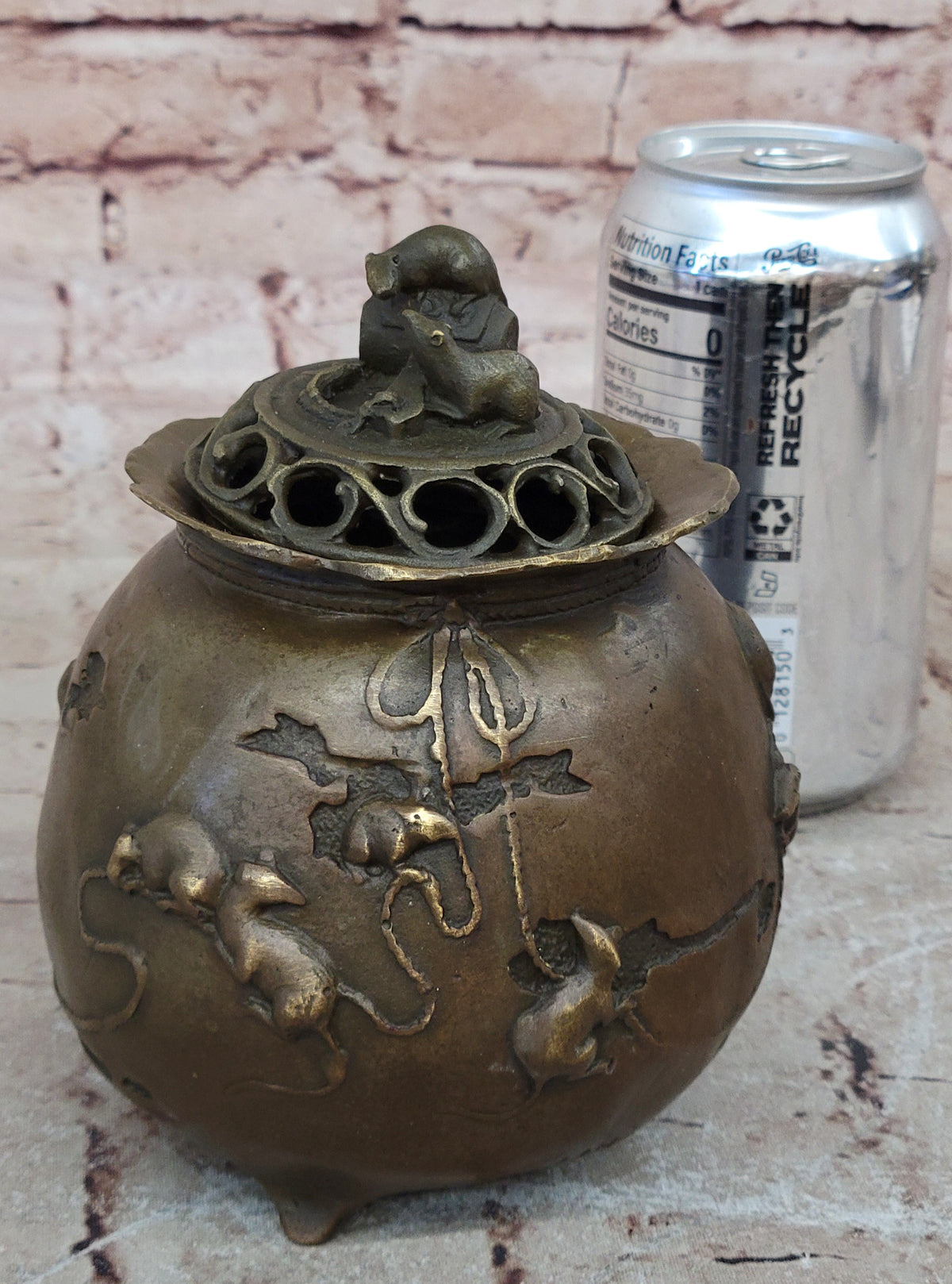 Milo Signed Bronze Rat Incense Burner Censor Sculpture Wealth Prosperity Luck