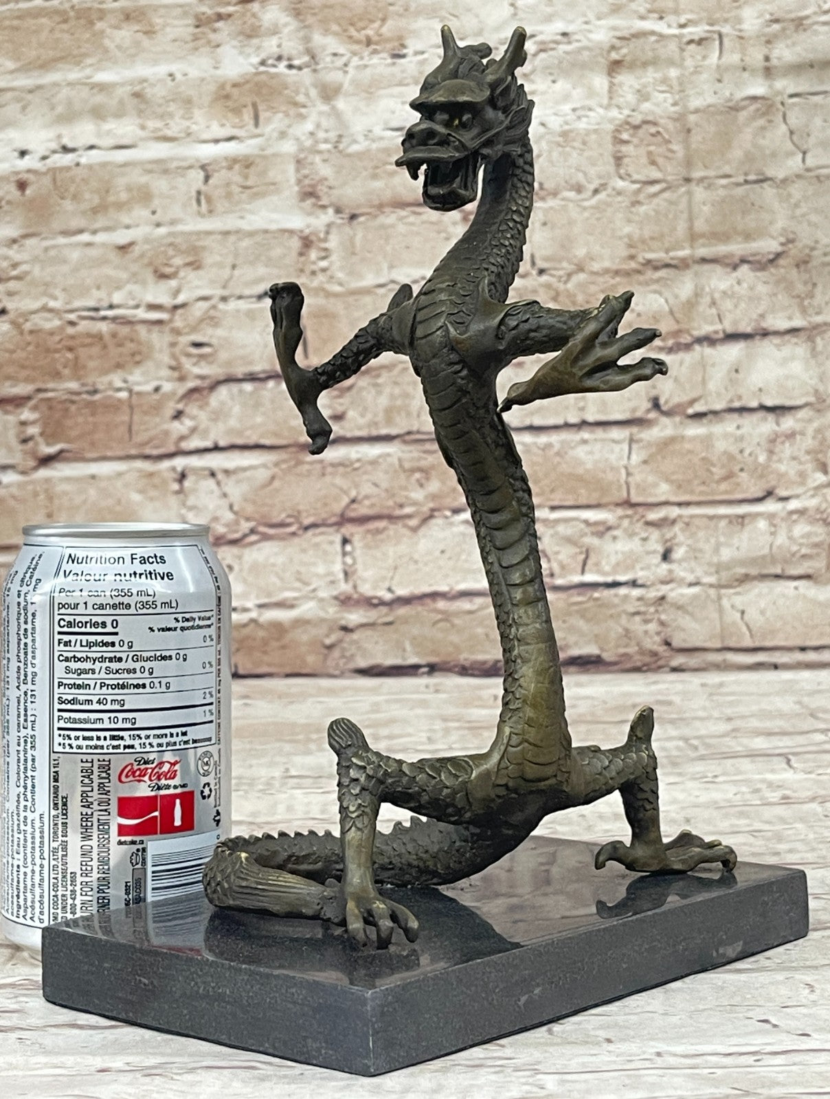 Home Garden Decor Mythical Dragon Bronze Ornament Marble Base Figurine