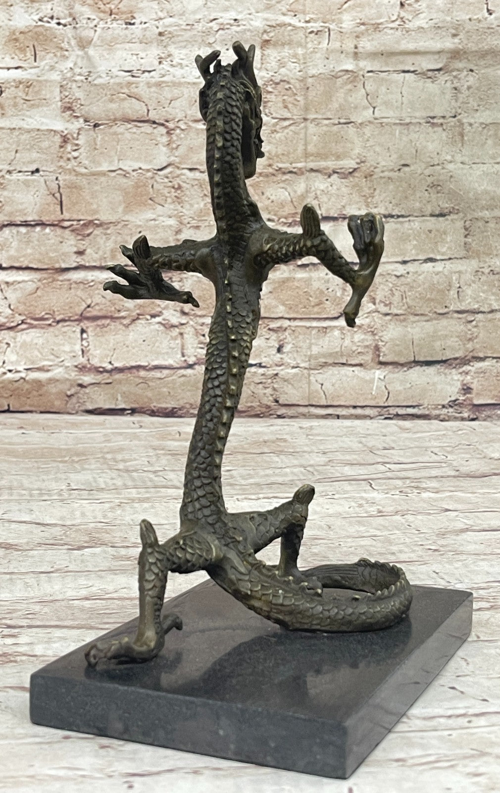 Home Garden Decor Mythical Dragon Bronze Ornament Marble Base Figurine