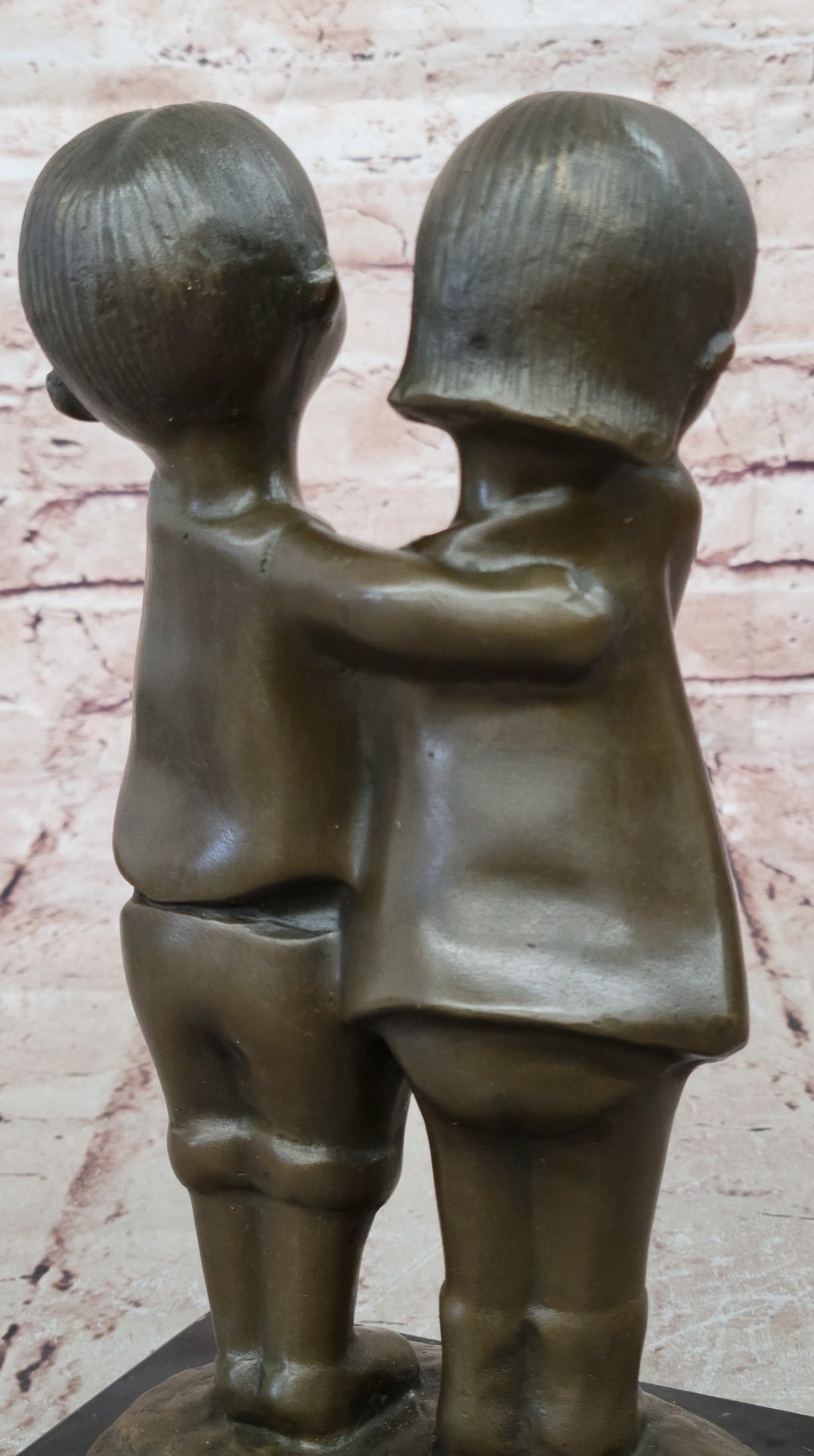 B.C Zhang Collectible Bronze Sculpture: Chinese Brother and Sister Smiling Children
