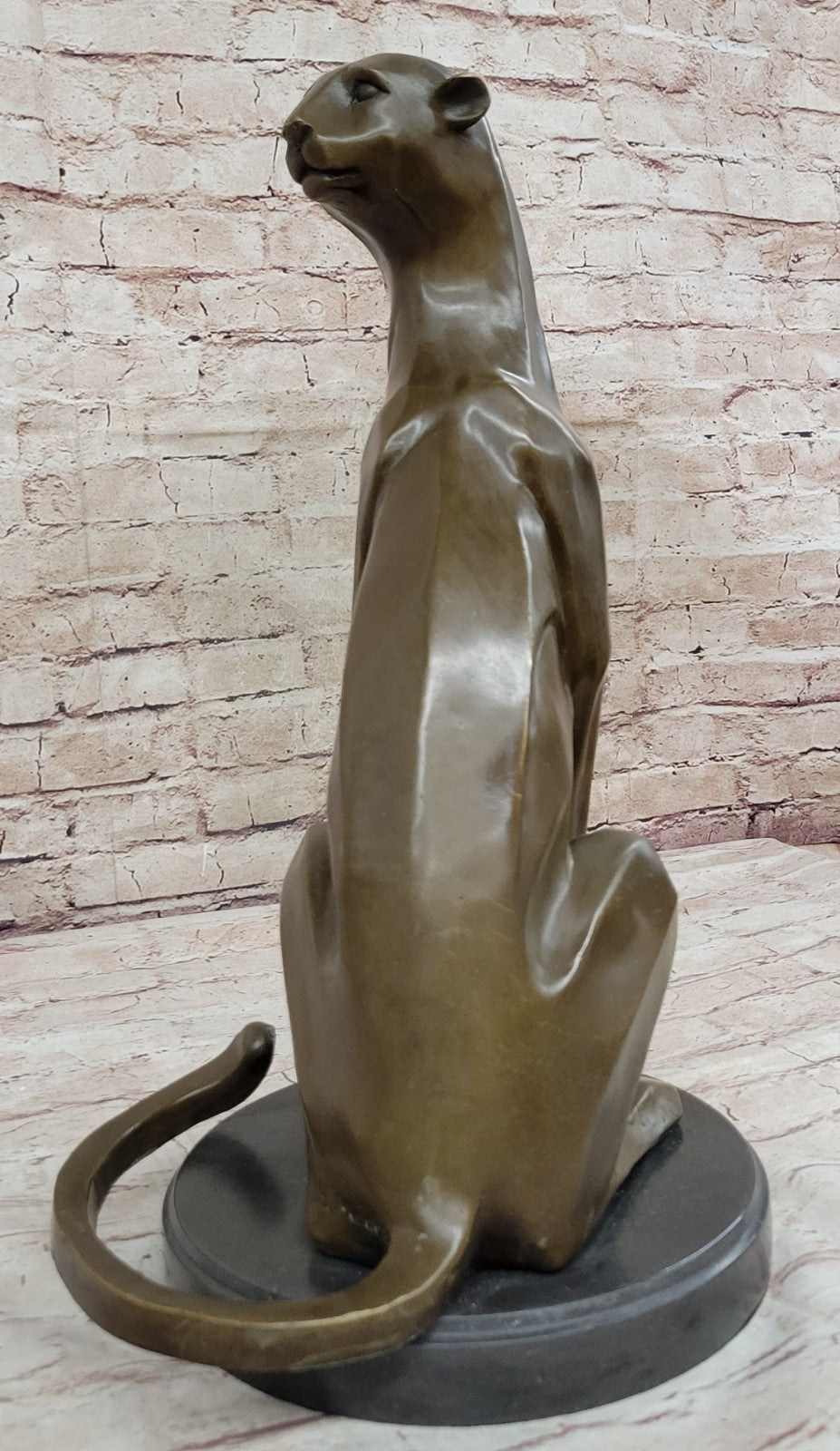 Handcrafted 16" Cougar Mountain Lion by Moore Bronze Sculpture Abstract Figurine