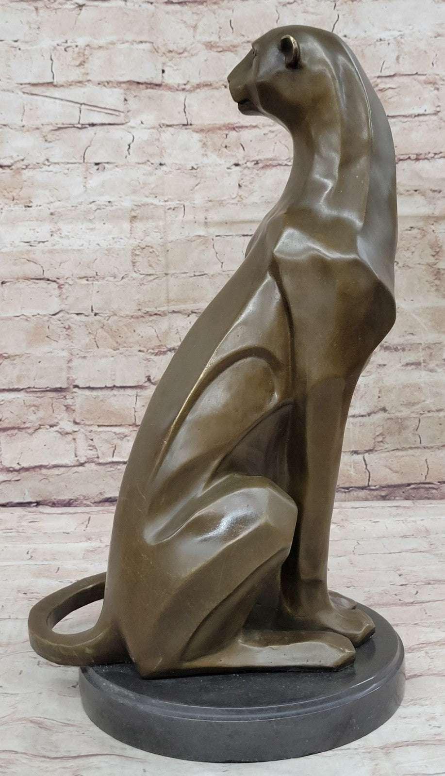 Handcrafted 16" Cougar Mountain Lion by Moore Bronze Sculpture Abstract Figurine