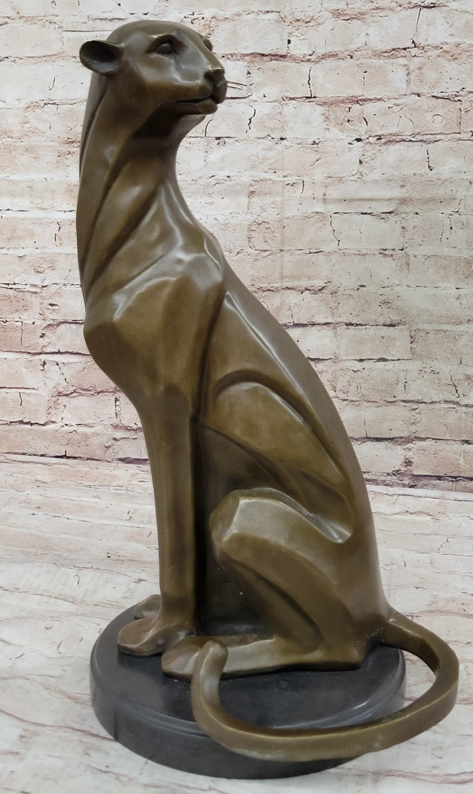 Handcrafted 16" Cougar Mountain Lion by Moore Bronze Sculpture Abstract Figurine