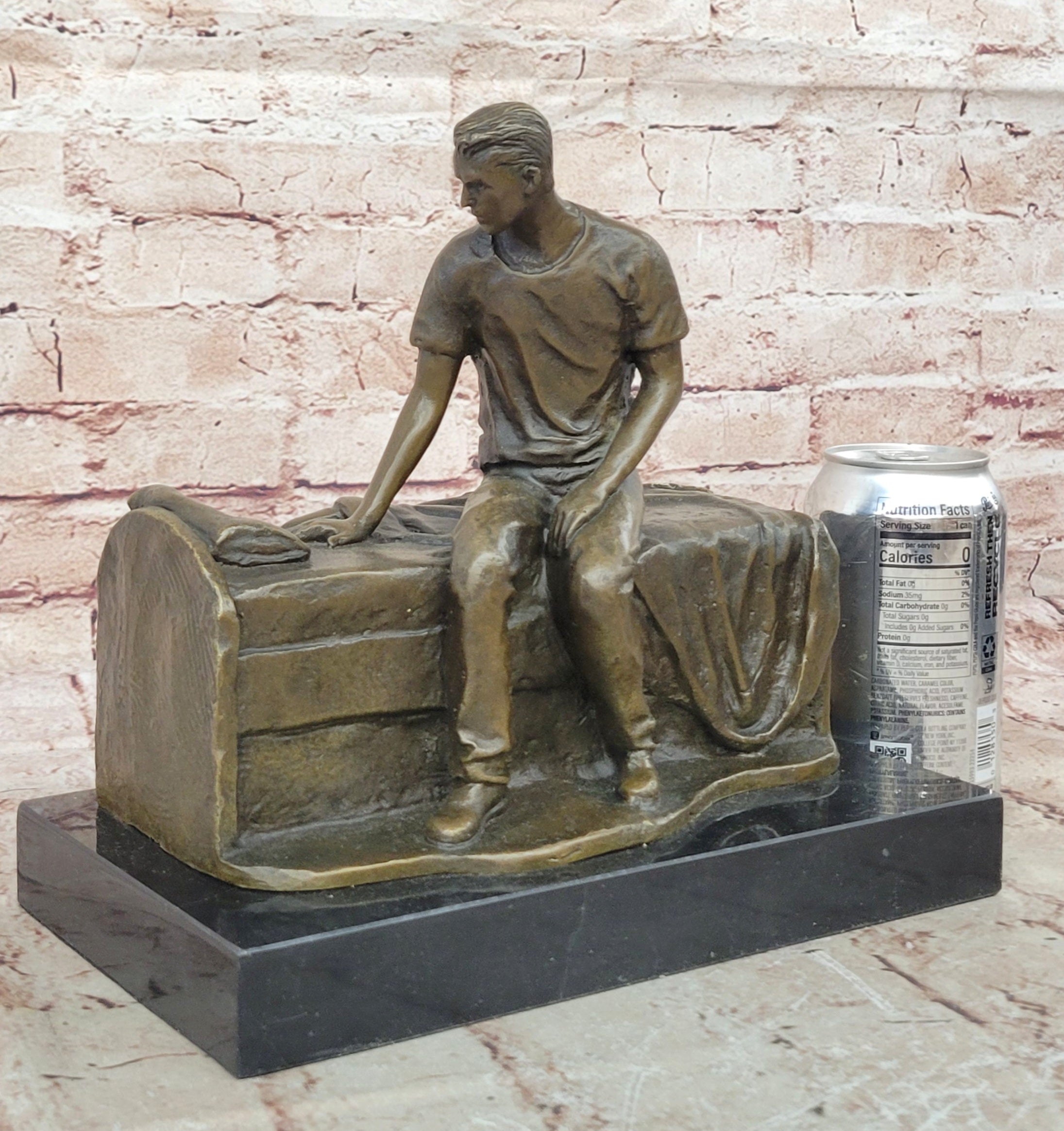 Hot Cast Fine Art: Aldo Vitaleh`s Bronze Thinking Man on Bench - Genuine Sculpture