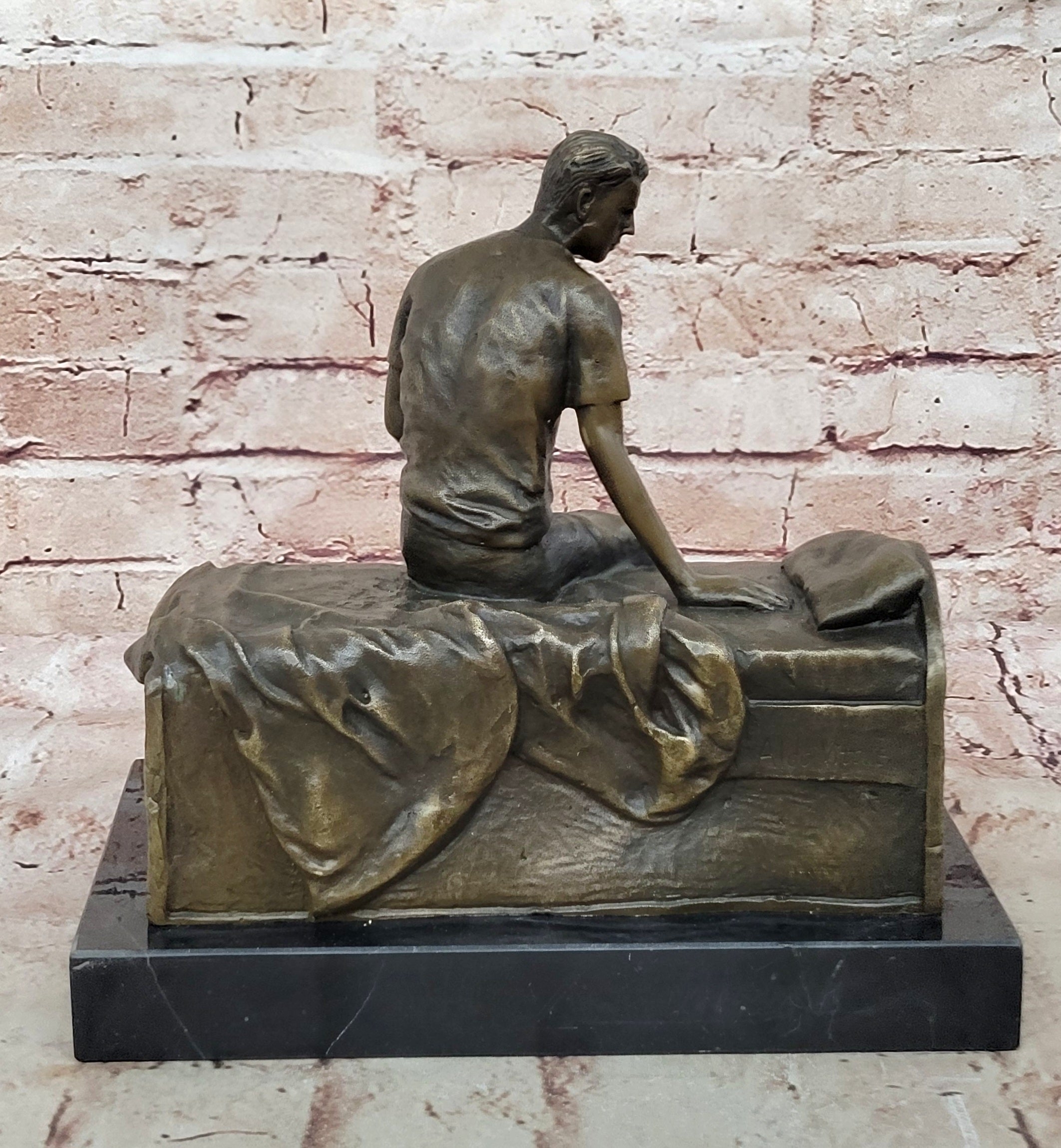 Hot Cast Fine Art: Aldo Vitaleh`s Bronze Thinking Man on Bench - Genuine Sculpture