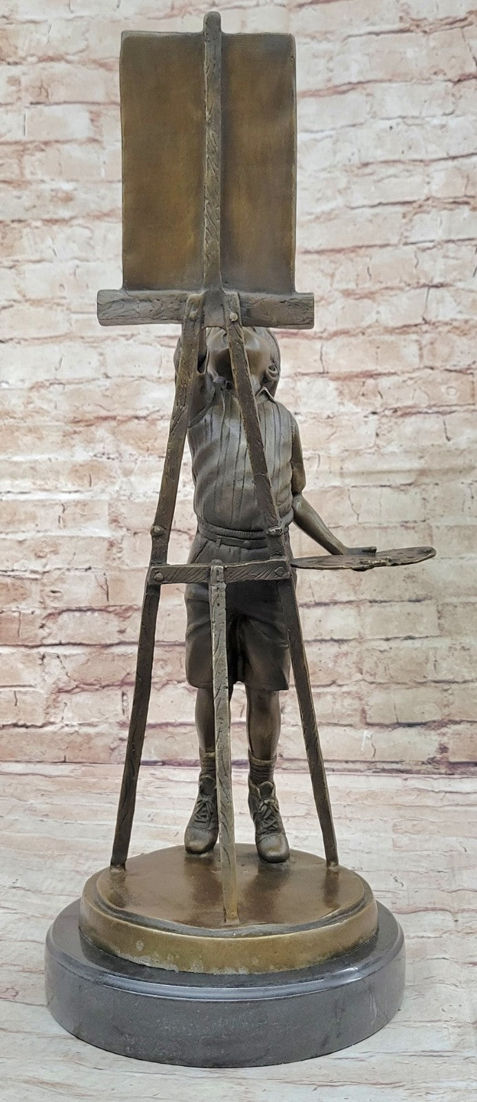 Unique Lost Wax Method Prodigy Boy Painting Art Bronze Sculpture Figurine