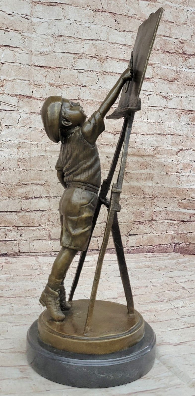 Unique Lost Wax Method Prodigy Boy Painting Art Bronze Sculpture Figurine