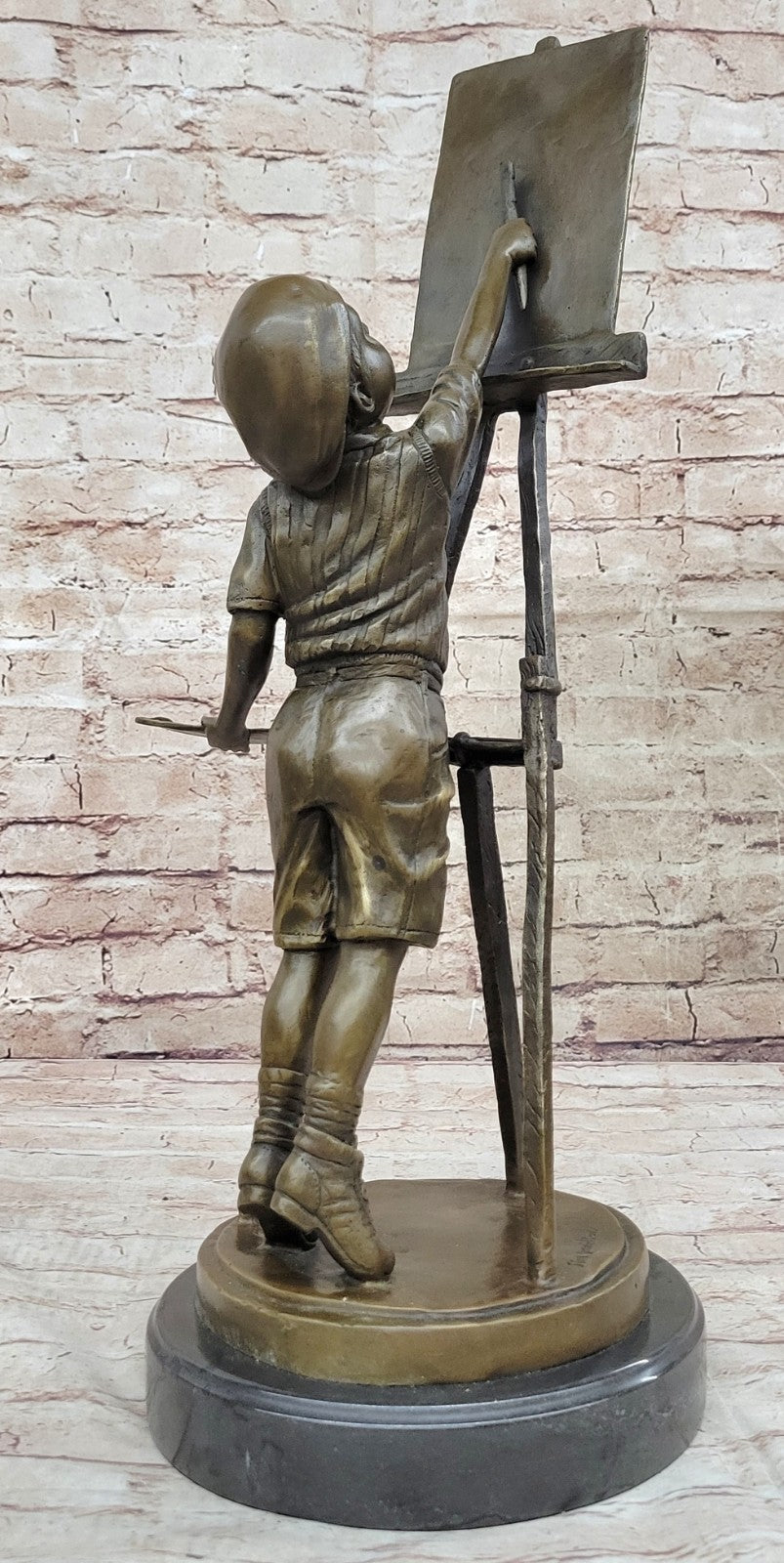 Unique Lost Wax Method Prodigy Boy Painting Art Bronze Sculpture Figurine