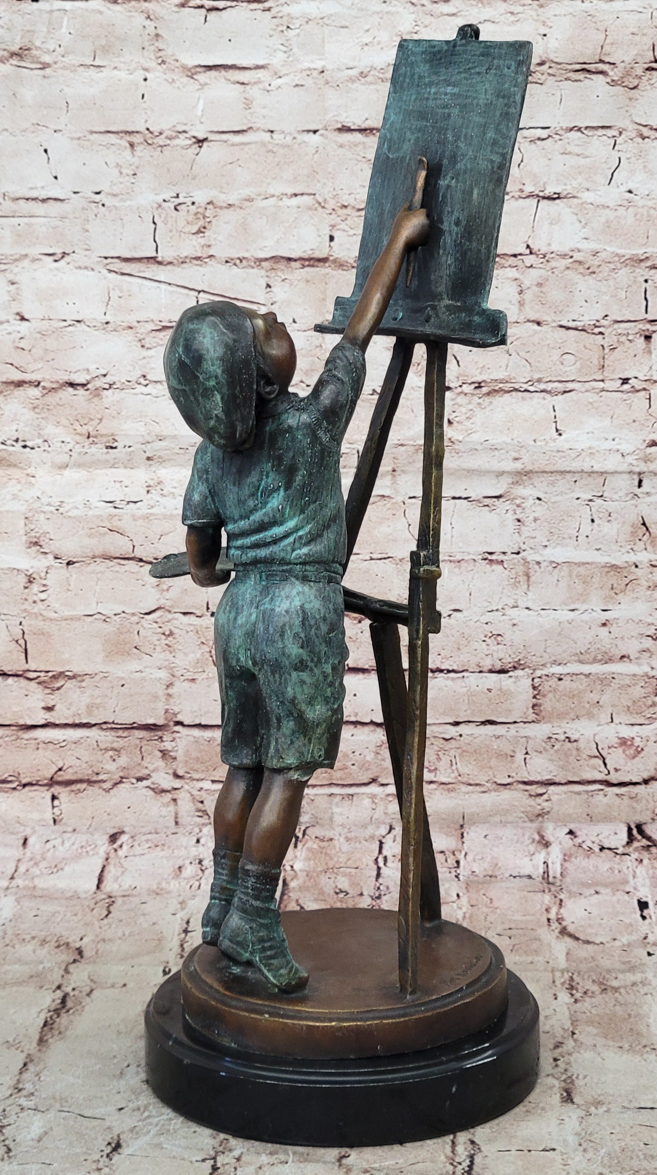 Rare Vintage Jim Davidson Bronze Sculpture Young Artist Painting Figurine