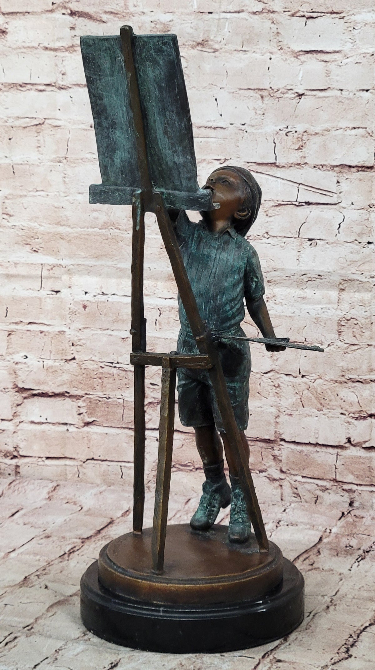 Rare Vintage Jim Davidson Bronze Sculpture Young Artist Painting Figurine