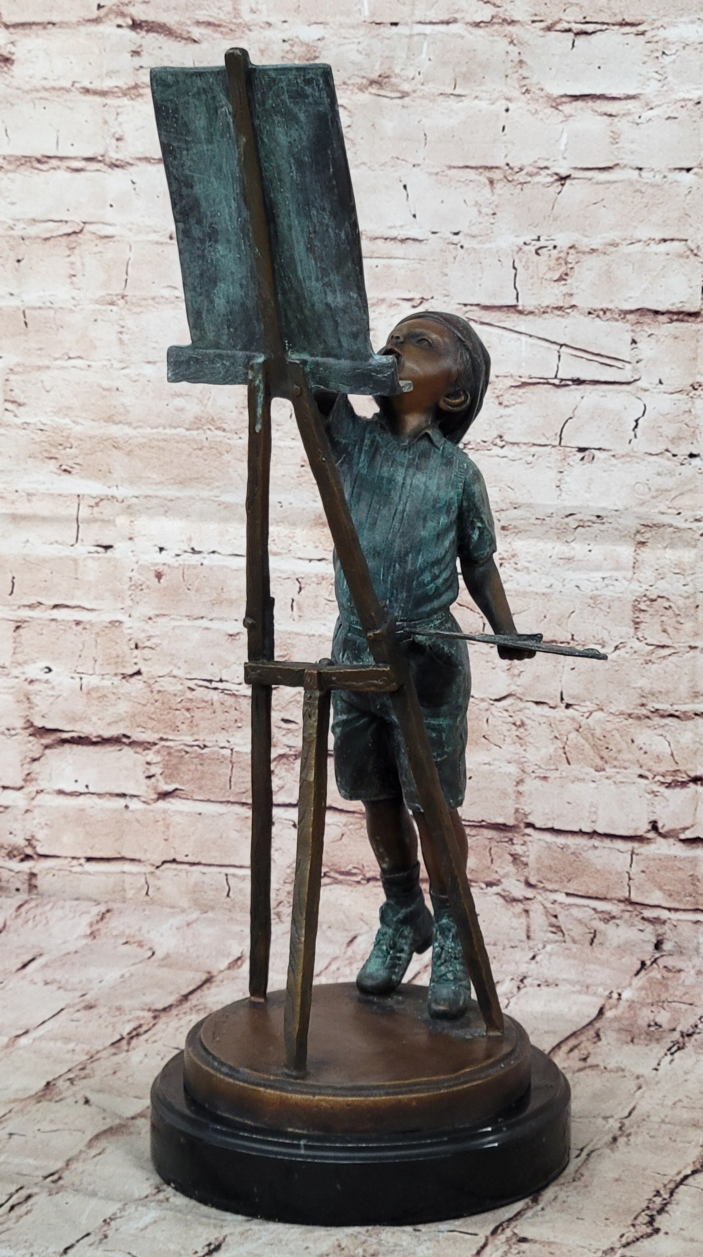 Rare Vintage Jim Davidson Bronze Sculpture Young Artist Painting Figurine