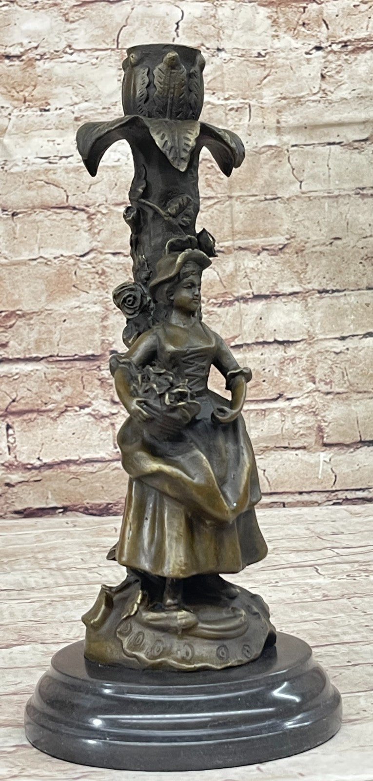 Art Deco Maiden Female Bronze Sculpture Candle Holder Home Decor