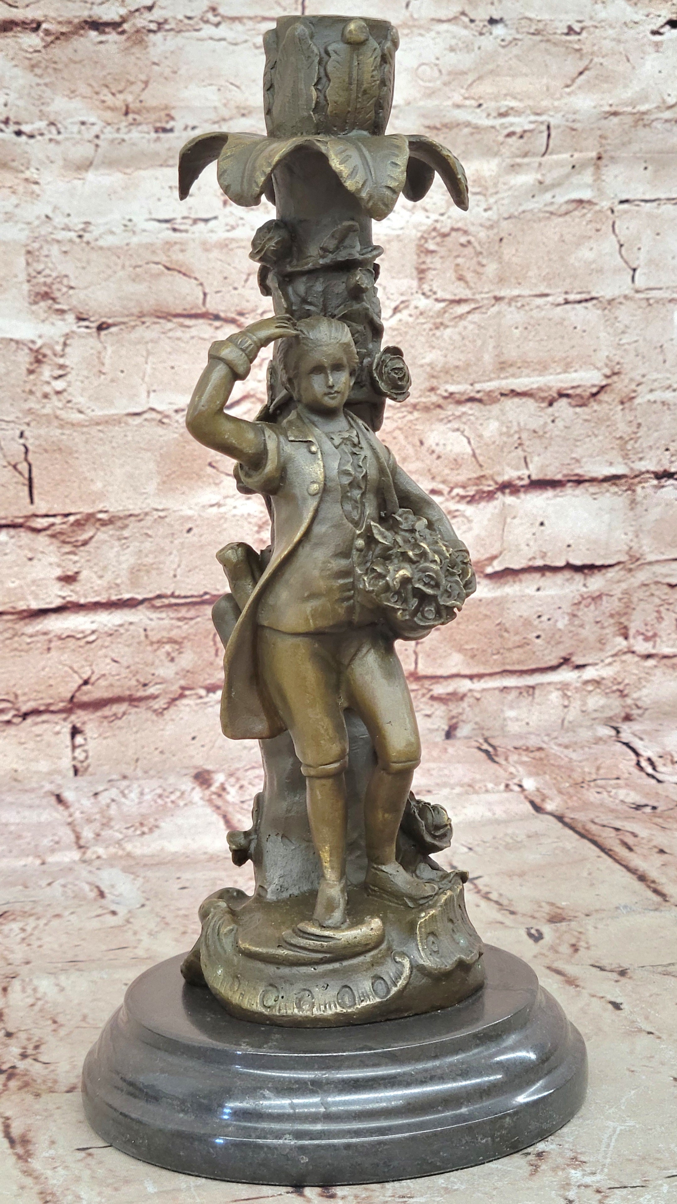 Collectible Evan Stone Bronze Candle Holder Statue Artwork Figurine Figure Hot Cast Decor