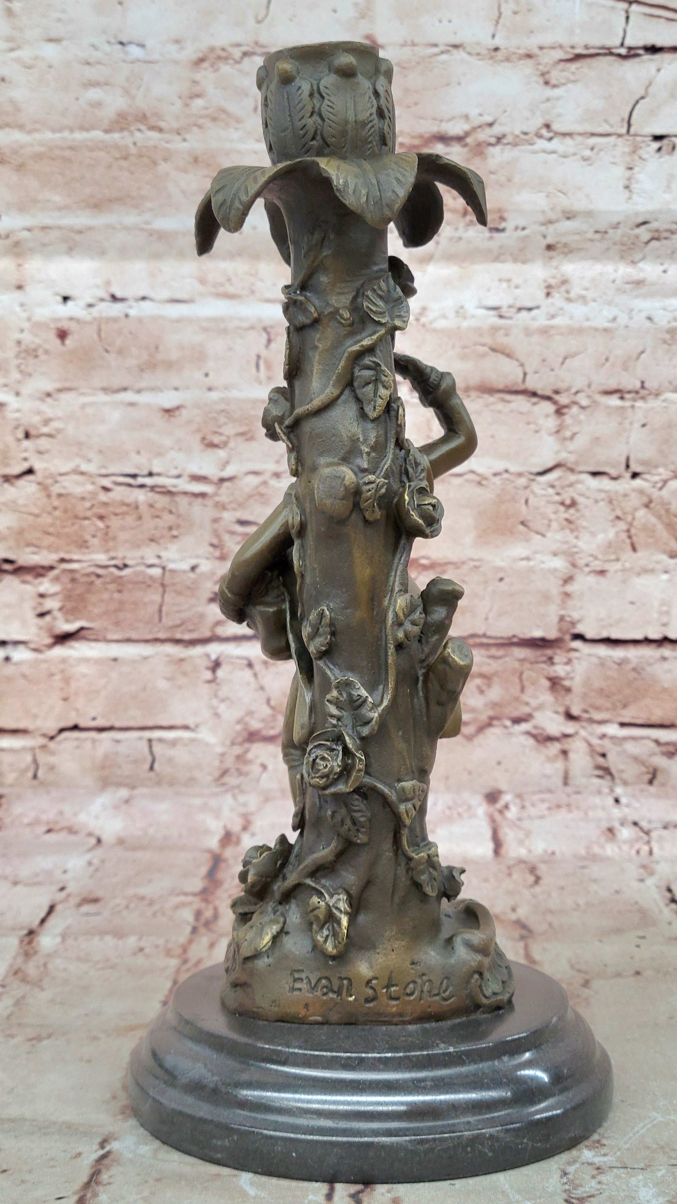 Collectible Evan Stone Bronze Candle Holder Statue Artwork Figurine Figure Hot Cast Decor