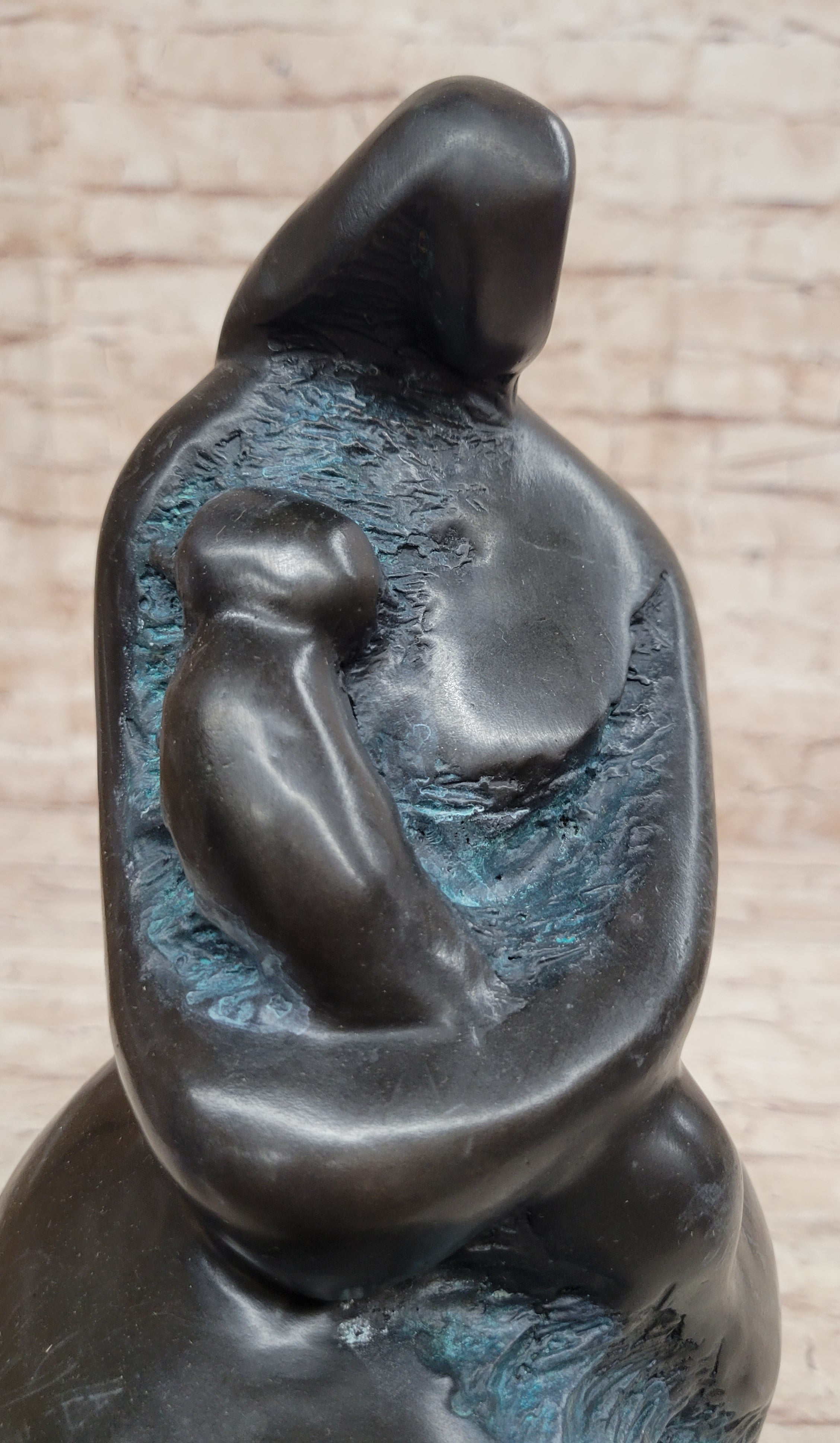 Botero`s Mother and Child Bronze Figure - Collectible Green Patina Artwork