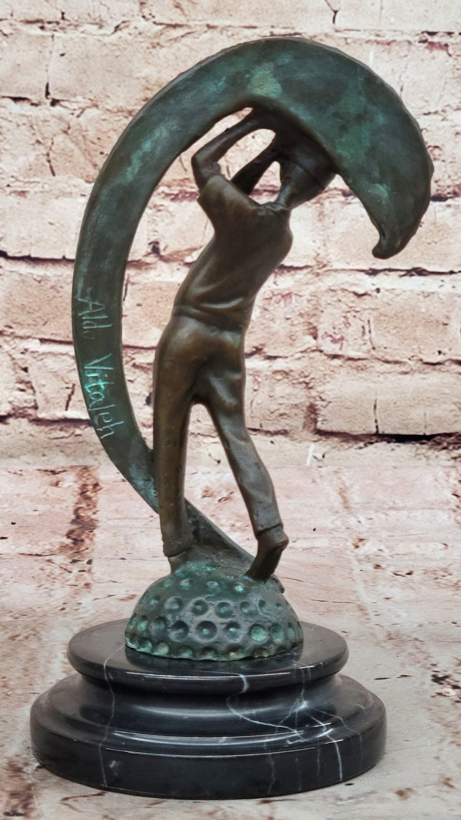 Golfer Bronze Sculpture Statue by Aldo Vitaleh Office Trophy Art Sports Figurine